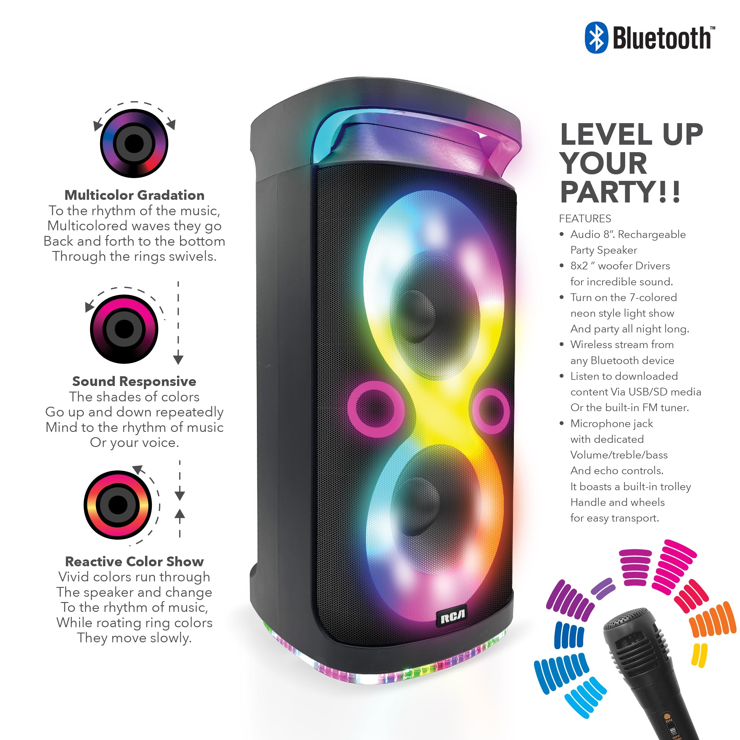 RCA Disco 2108 Flame Effect Bluetooth Party Speaker with Dual 8