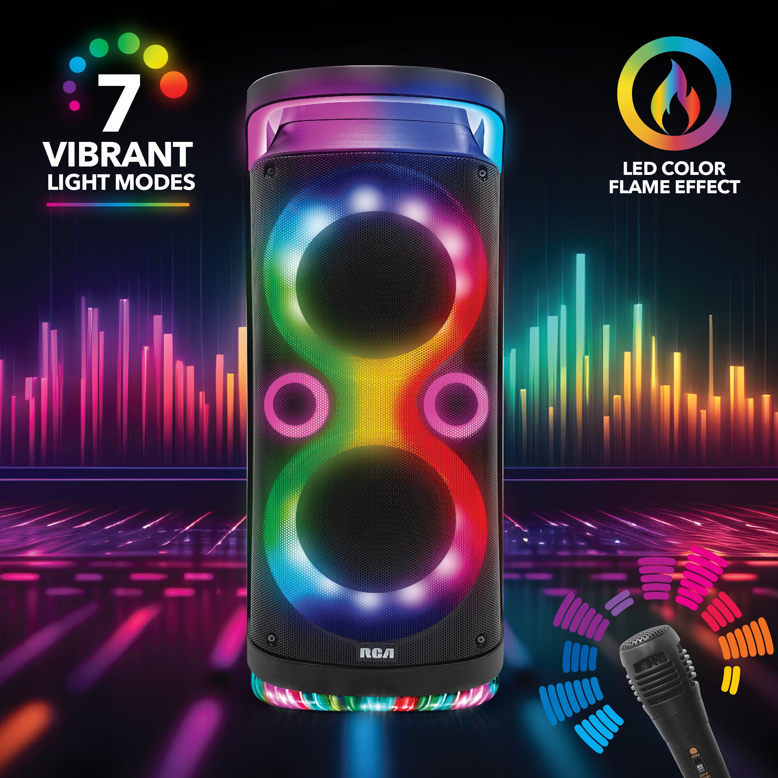 RCA Disco 2108 Flame Effect Bluetooth Party Speaker with Dual 8