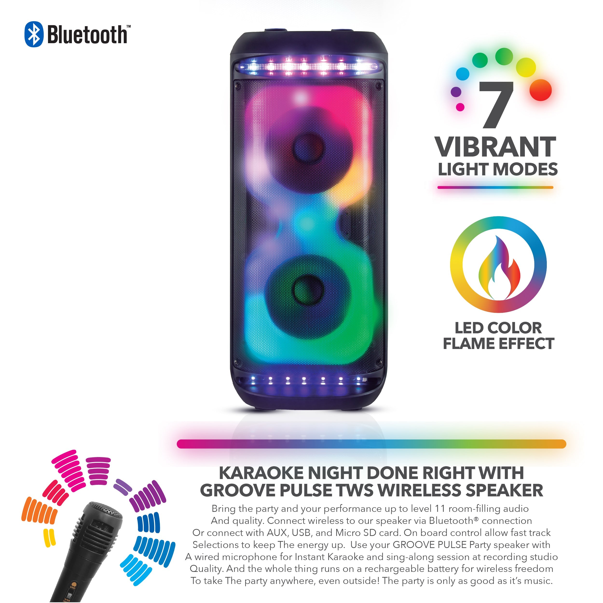 RCA Disco 2110 Flame Effect Bluetooth Party Speaker with Dual 8