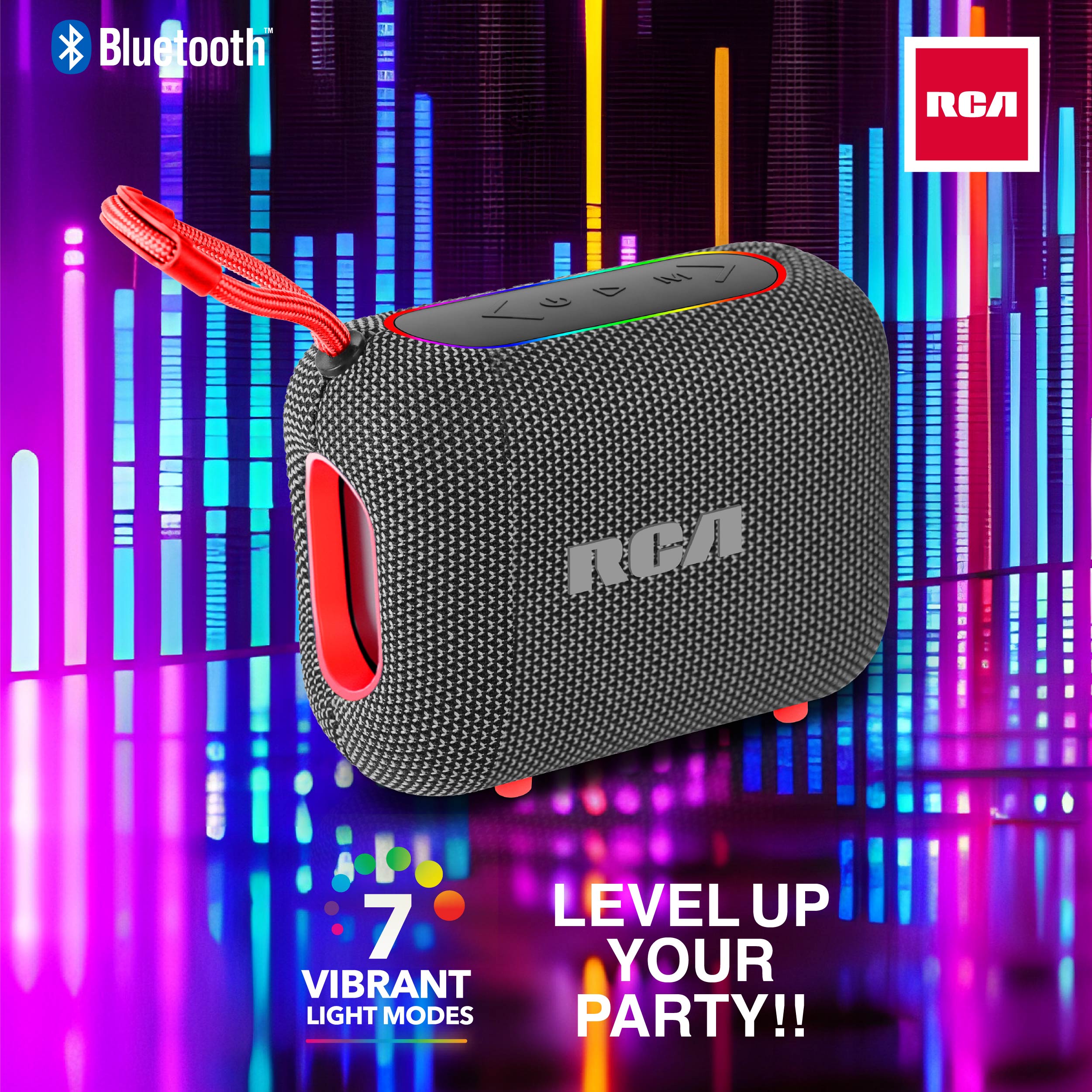 RCA BEAT-33 5W Portable Bluetooth Speaker with RGB Lights & Multiple Inputs