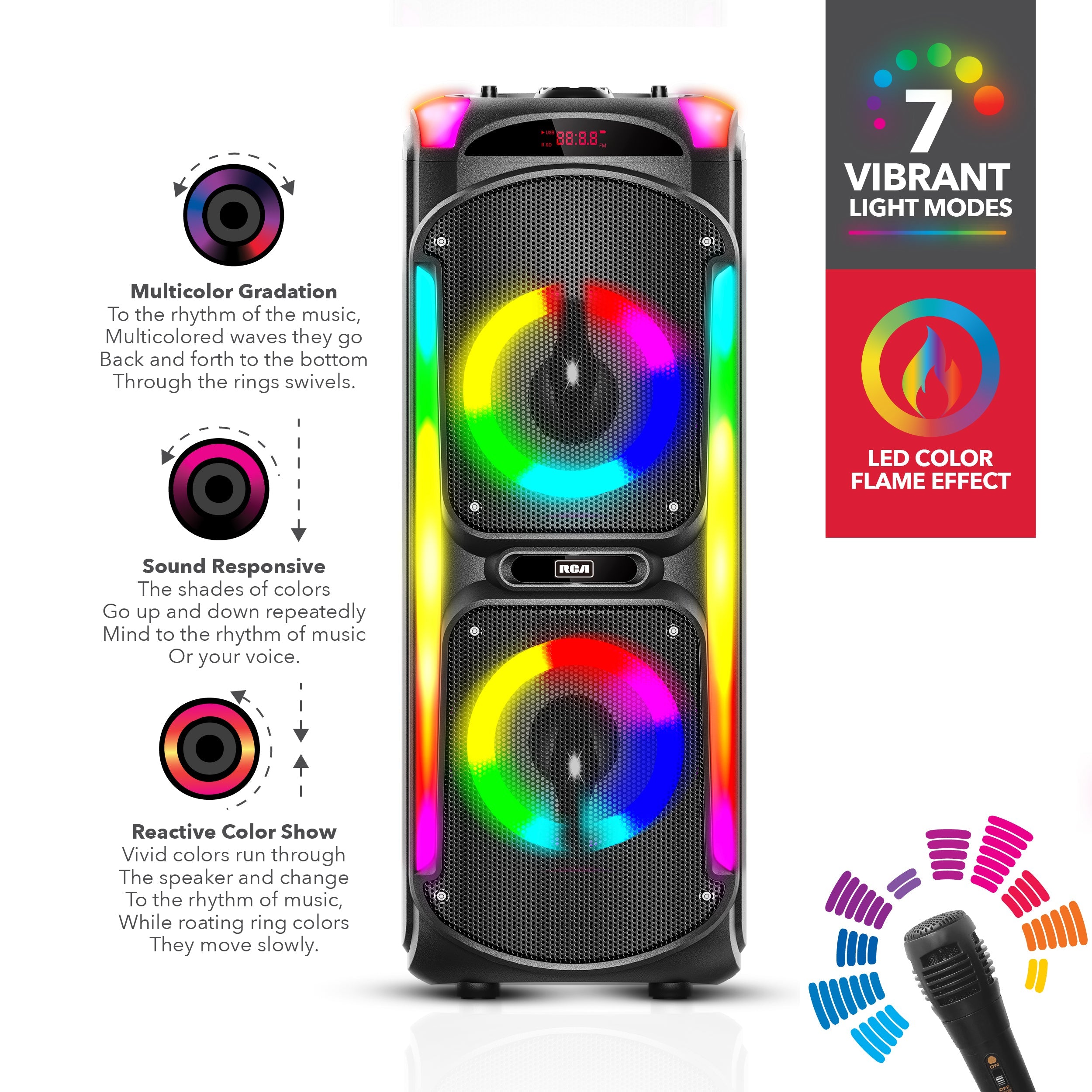 RCA Disco 88 Flame Effect Bluetooth Party Speaker with Dual 8