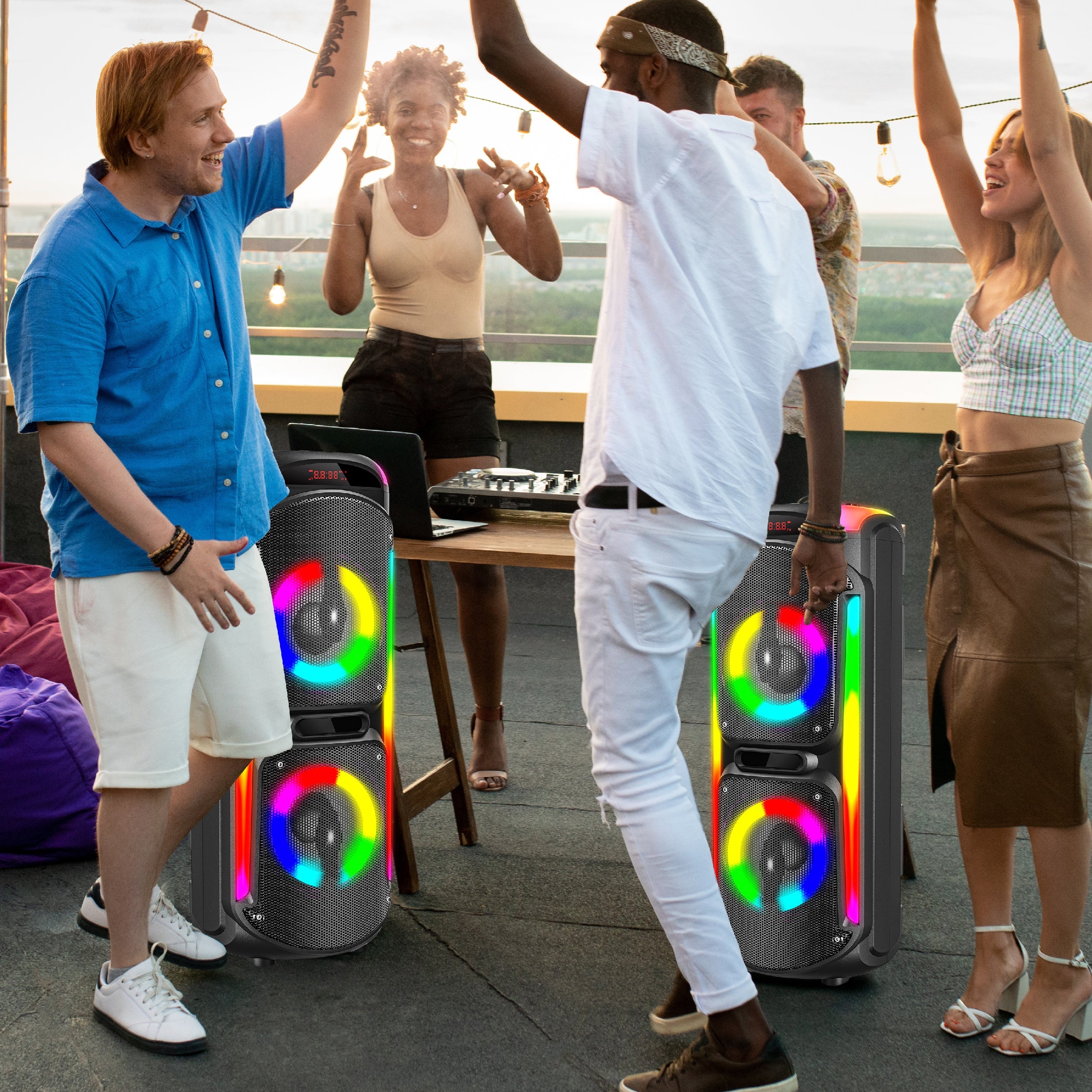 RCA Disco 88 Flame Effect Bluetooth Party Speaker with Dual 8