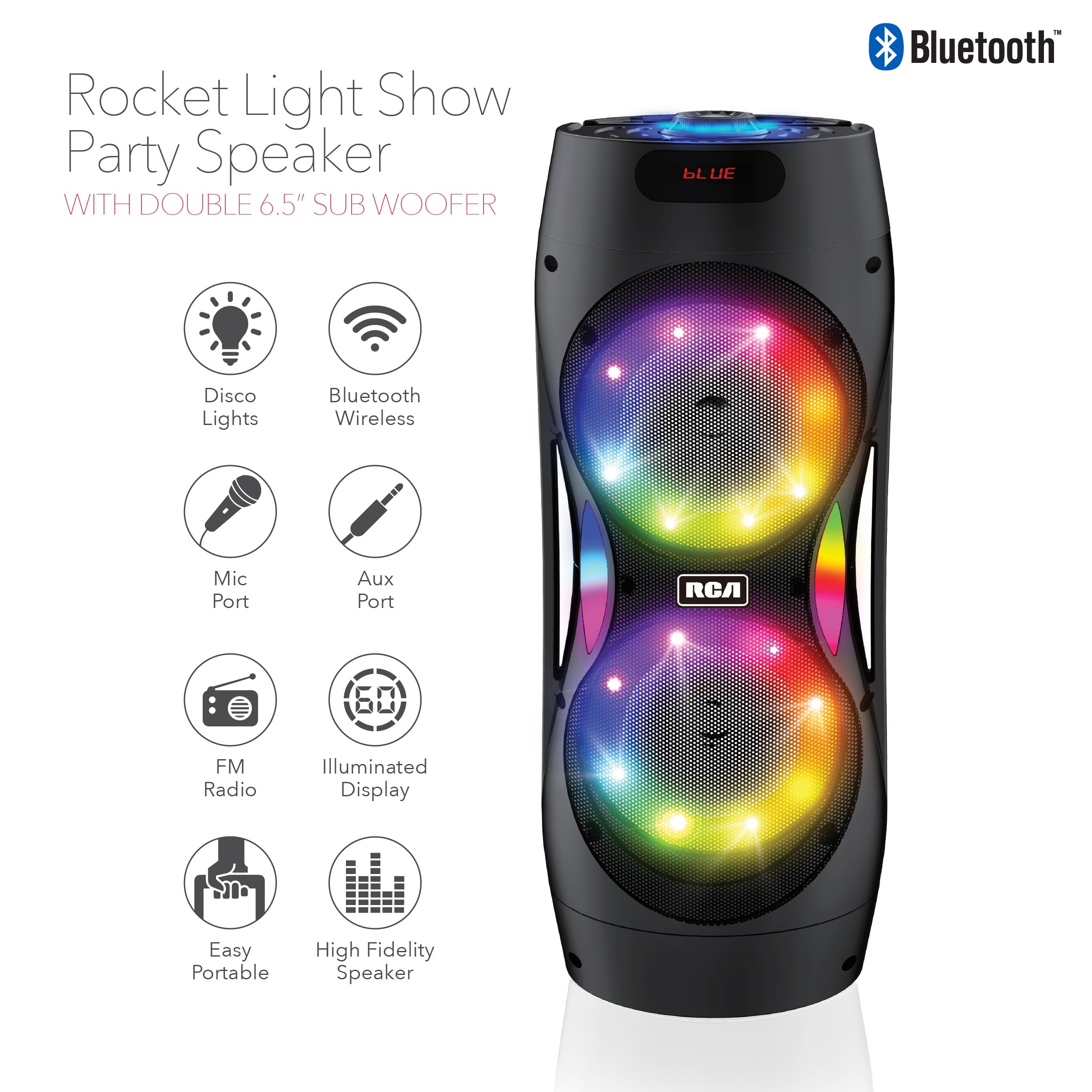 RCA Disco 206 RGB Wireless Party Speaker with Dual 6.5