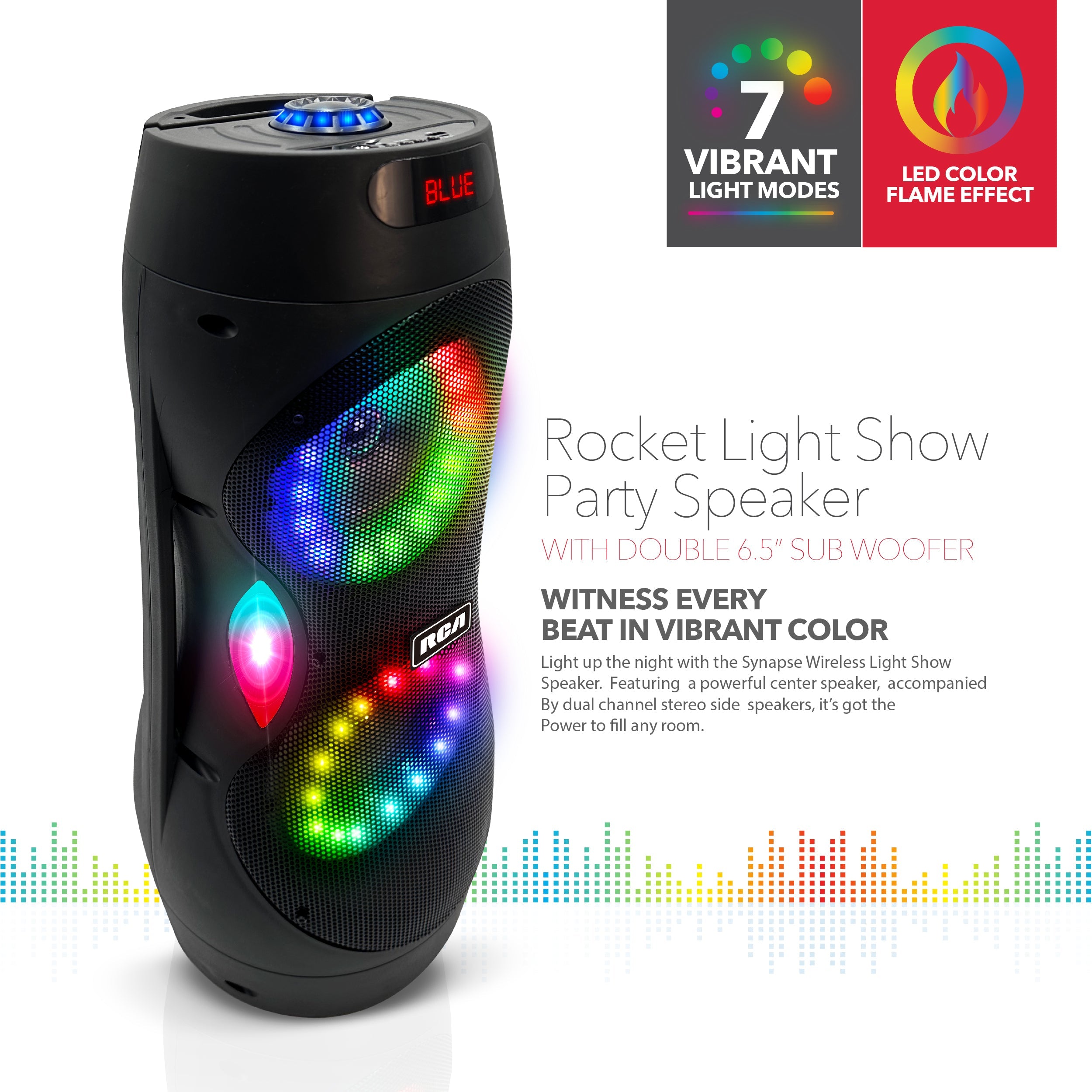 RCA Disco 206 RGB Wireless Party Speaker with Dual 6.5