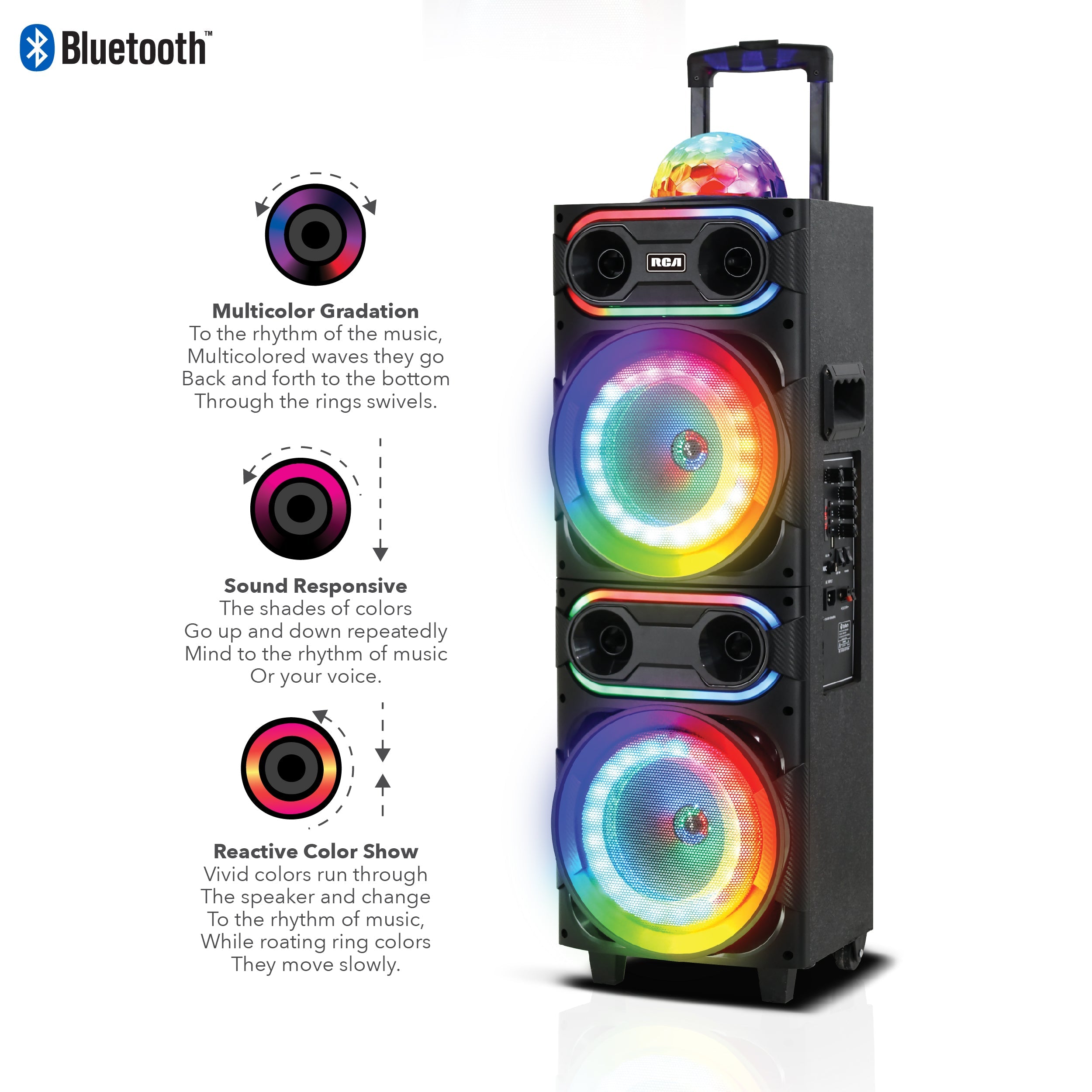 RCA Disco 208 Flame Effect Bluetooth Party Speaker with Dual 8