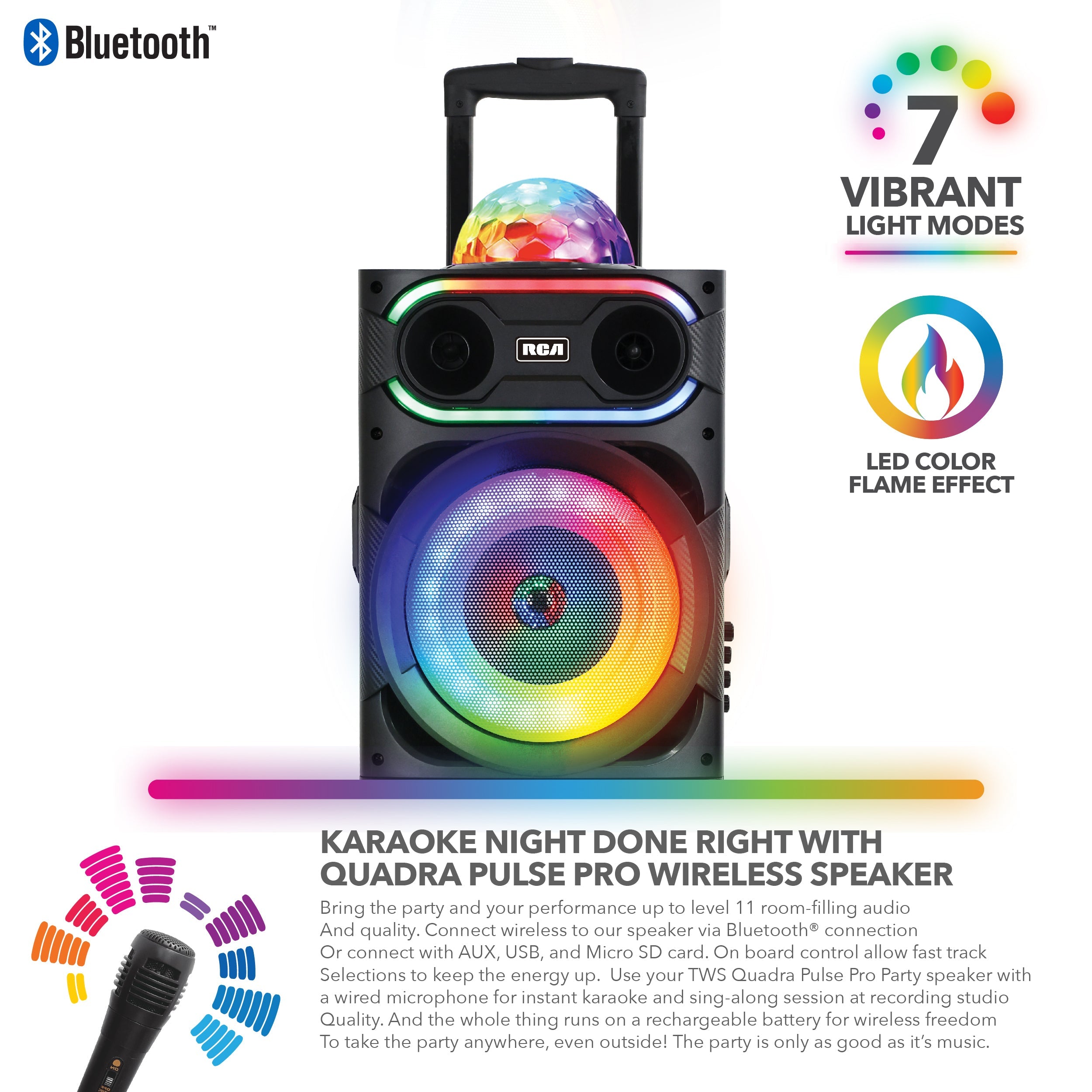 RCA Disco 208 Flame Effect Bluetooth Party Speaker with Dual 8