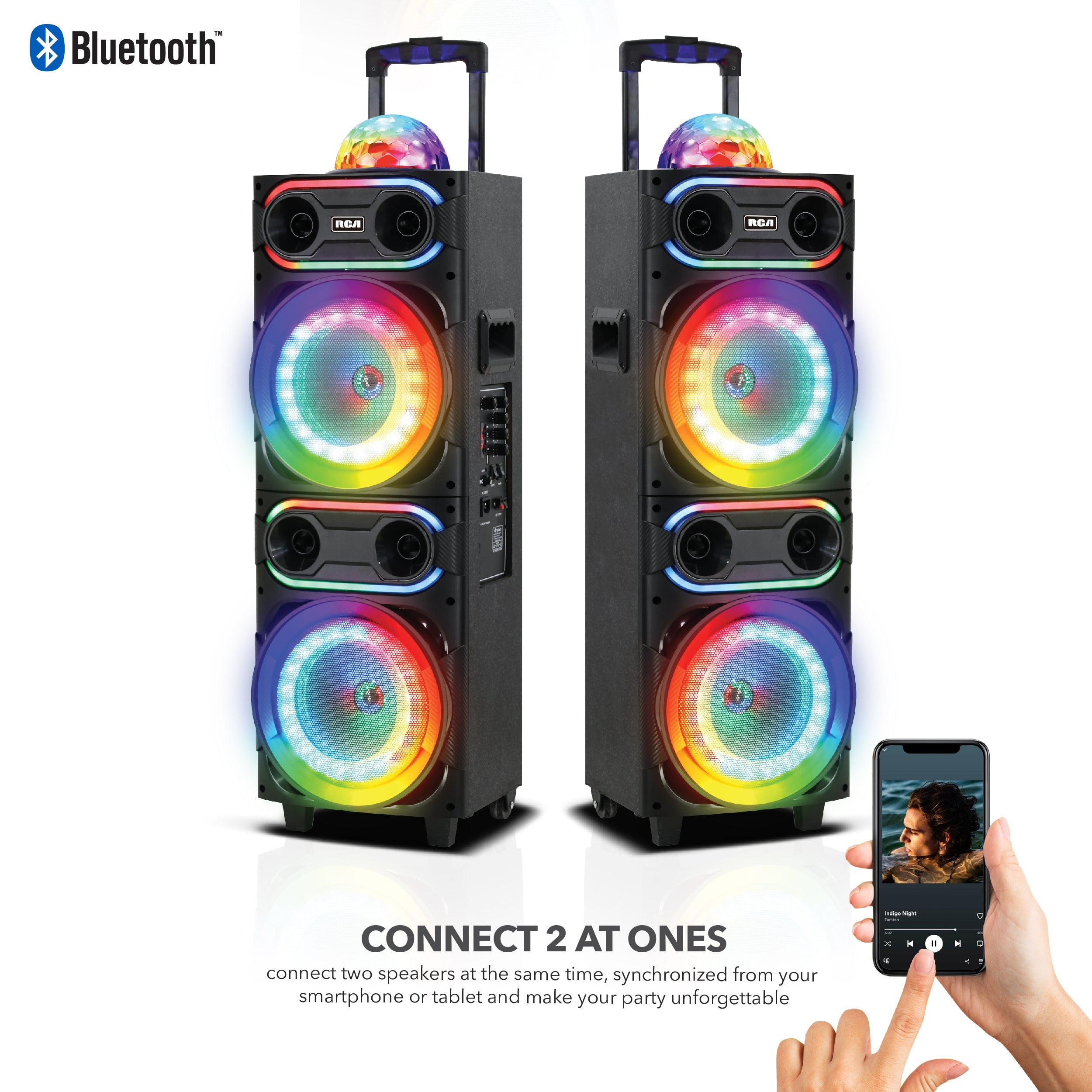 RCA Disco 208 Flame Effect Bluetooth Party Speaker with Dual 8