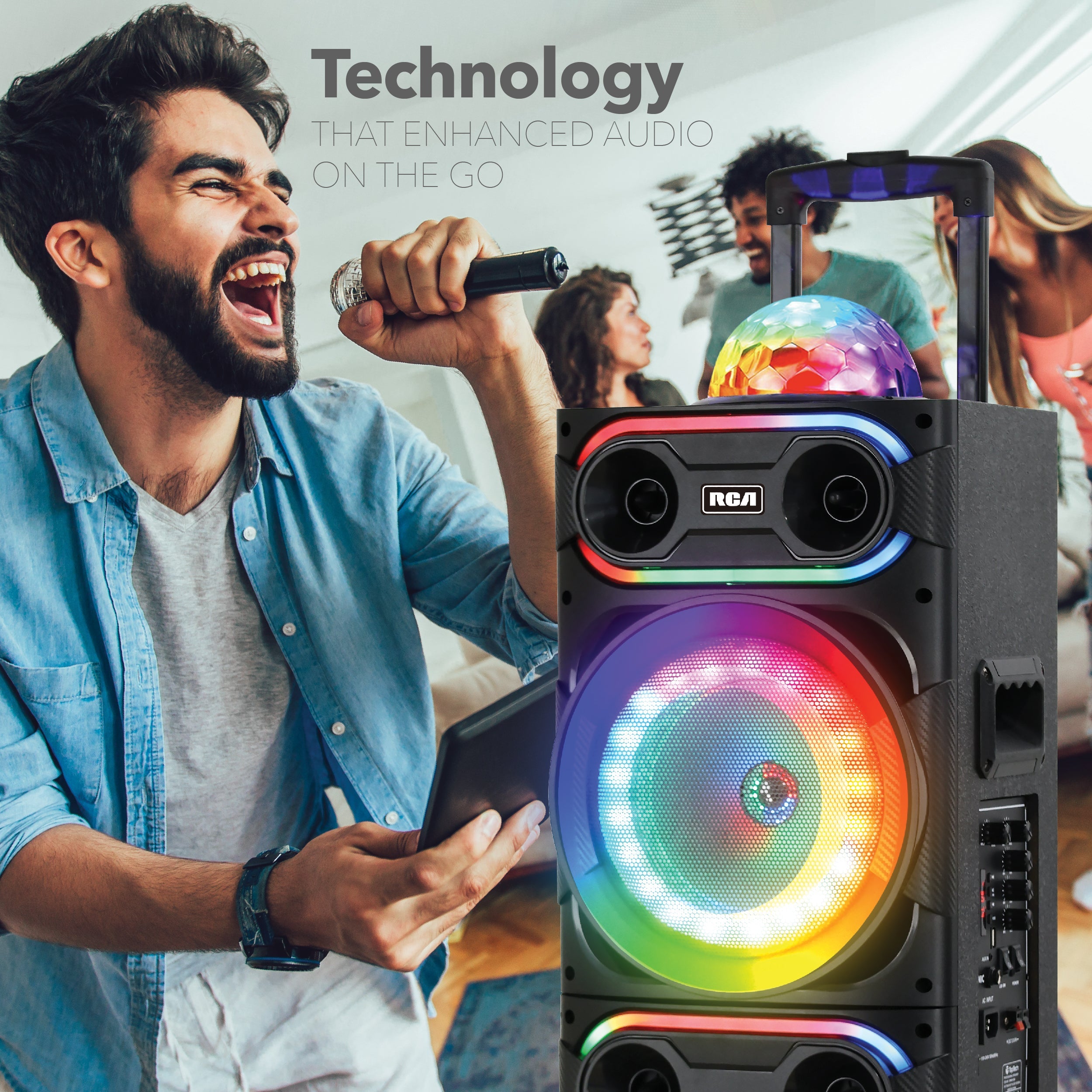 RCA Disco 208 Flame Effect Bluetooth Party Speaker with Dual 8
