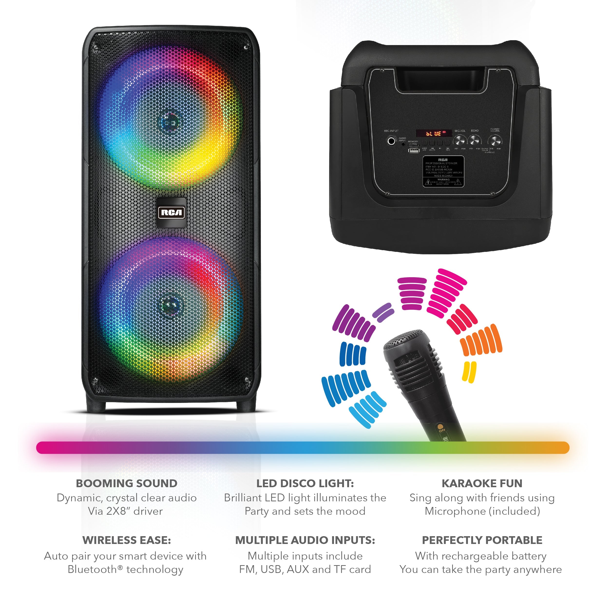 RCA Disco 8 RGB Wireless Party Speaker with Dual 8