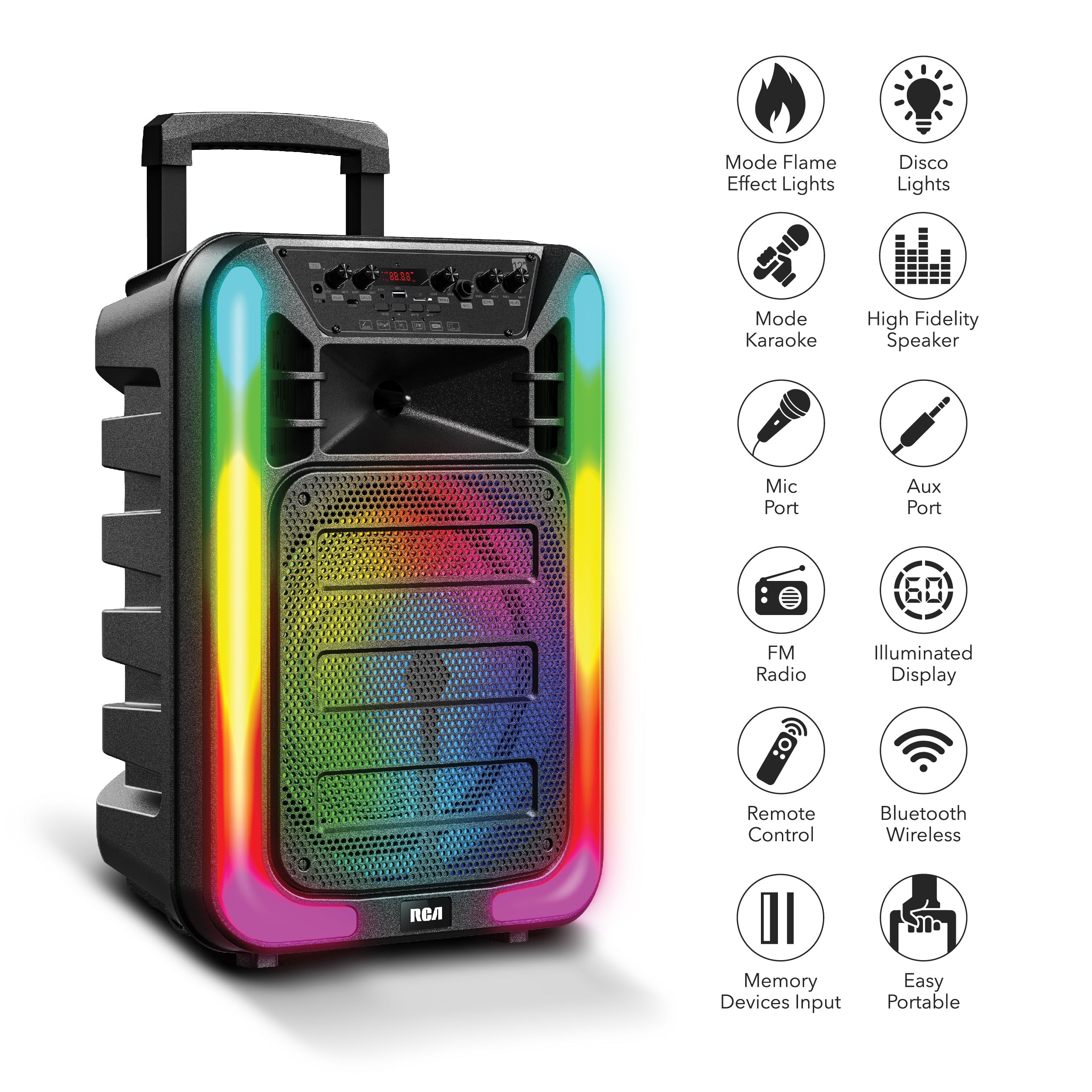 RCA Disco 15 Flame Effect Bluetooth Party Speaker with 15