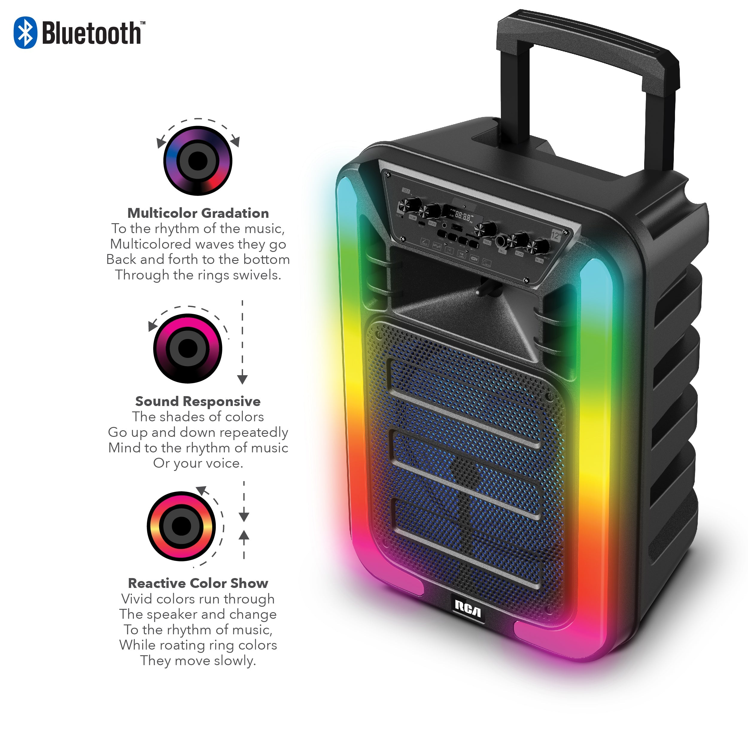 RCA Disco 15 Flame Effect Bluetooth Party Speaker with 15