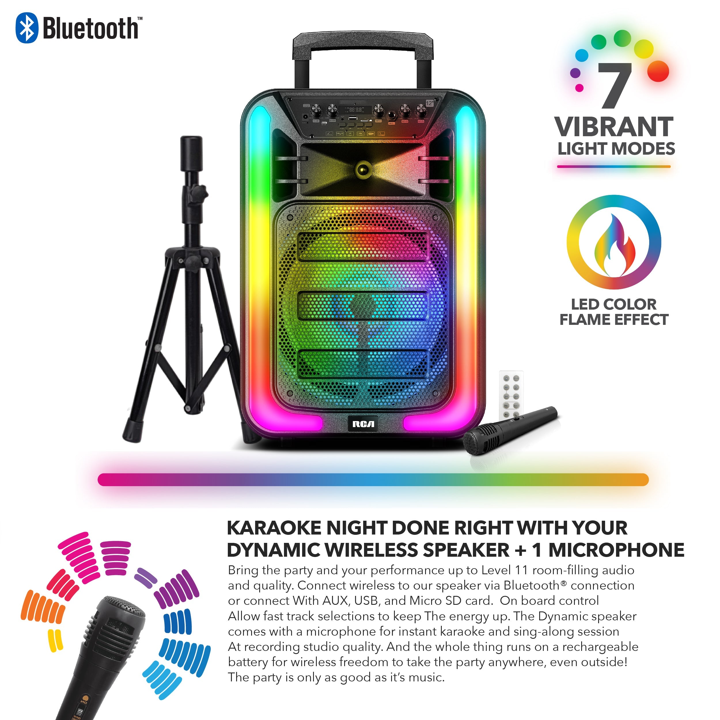 RCA Disco 15 Flame Effect Bluetooth Party Speaker with 15