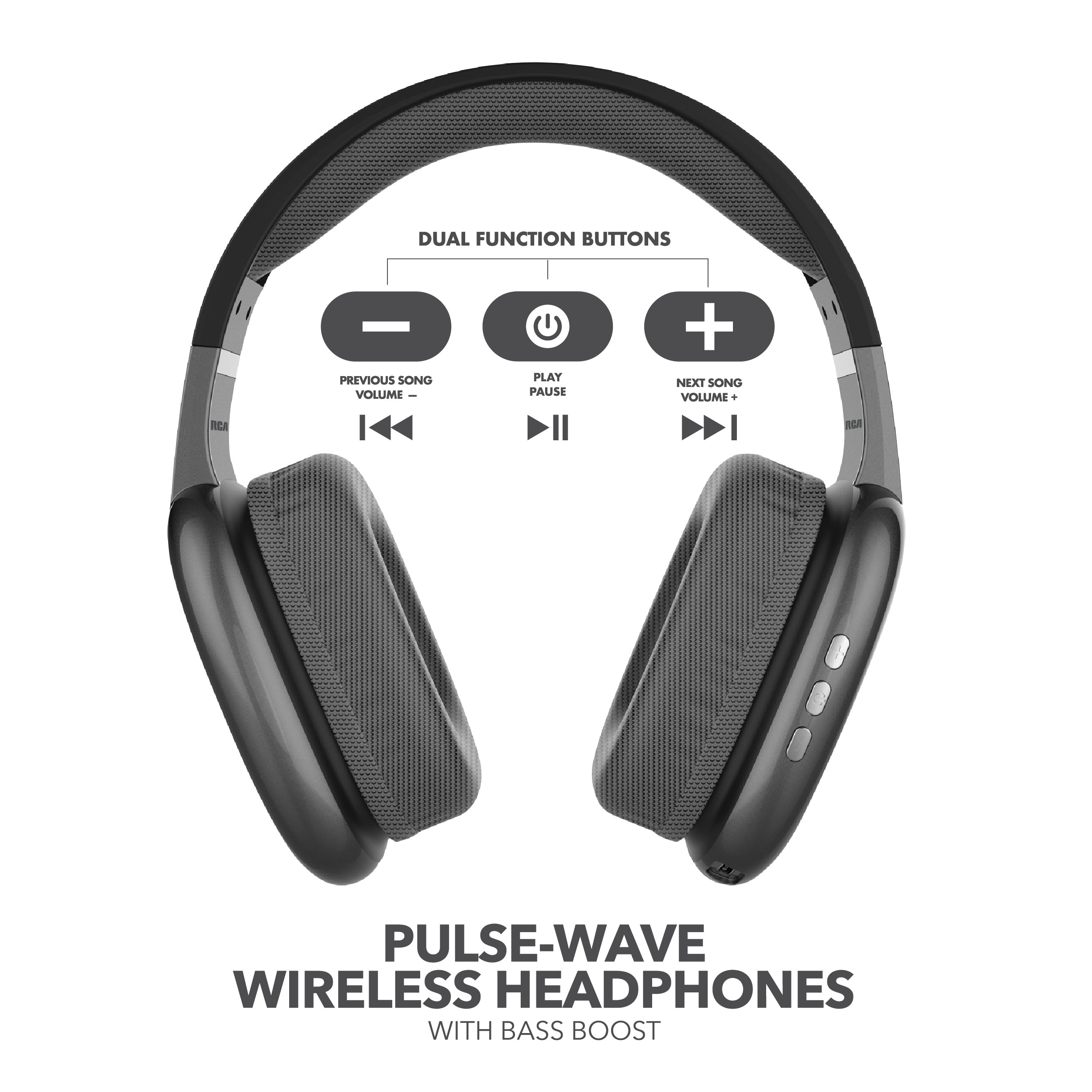RCA Wave-56 Wireless Over-Ear Bluetooth Headphones, 20H Playtime, Hi-Res Audio
