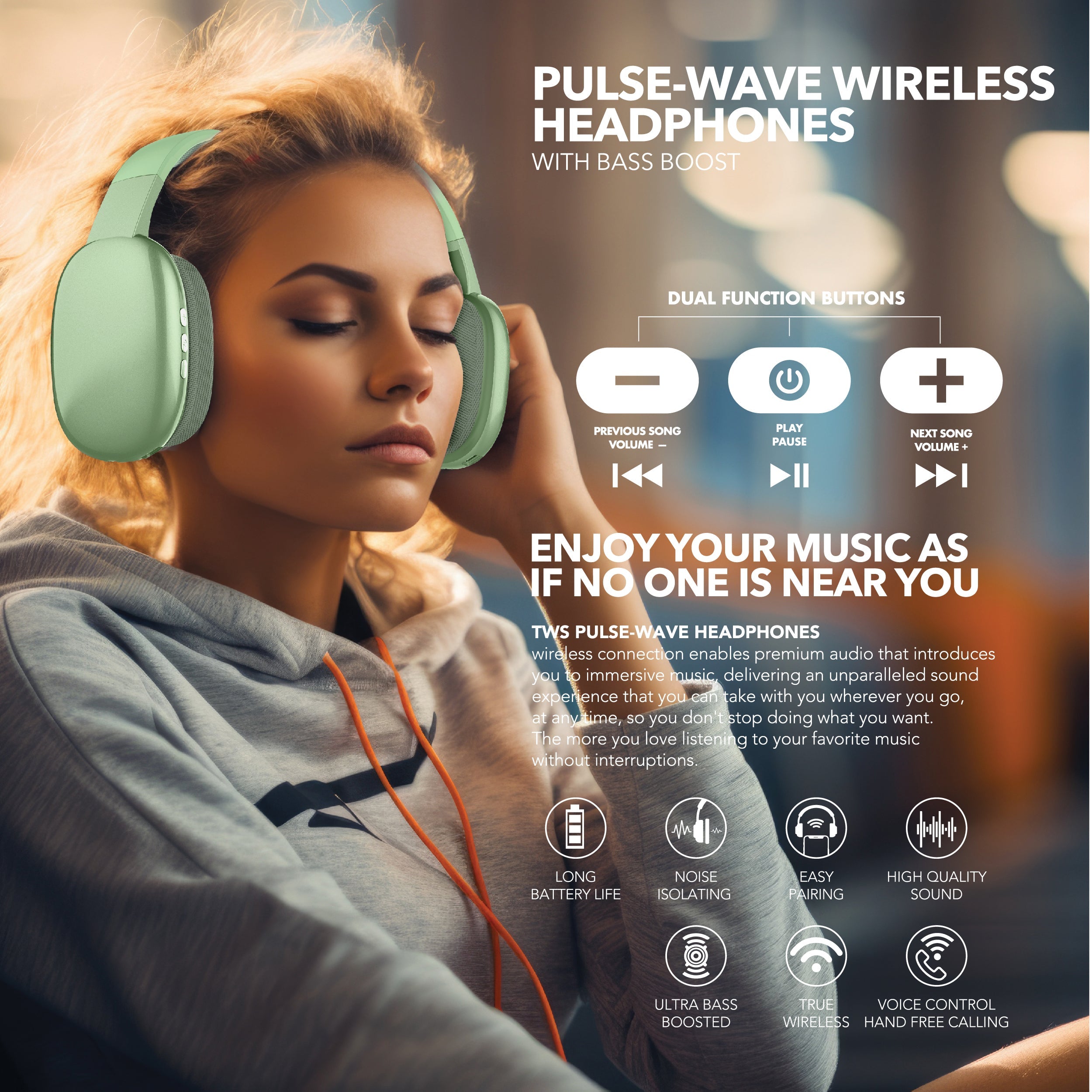 RCA Wave-56 Wireless Over-Ear Bluetooth Headphones, 20H Playtime, Hi-Res Audio