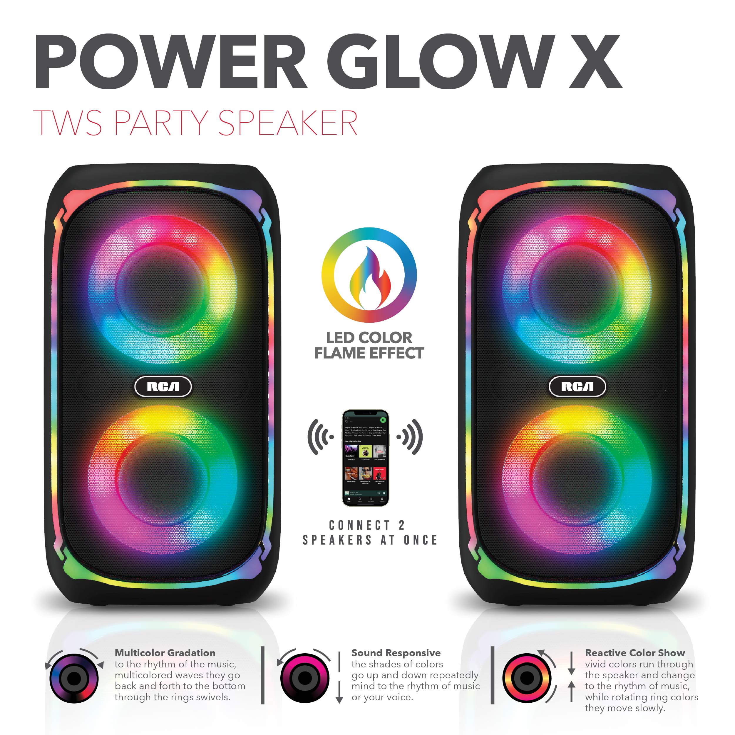 RCA BEAT-204 Portable Bluetooth Speaker Wireless Karaoke Speaker with LED Light
