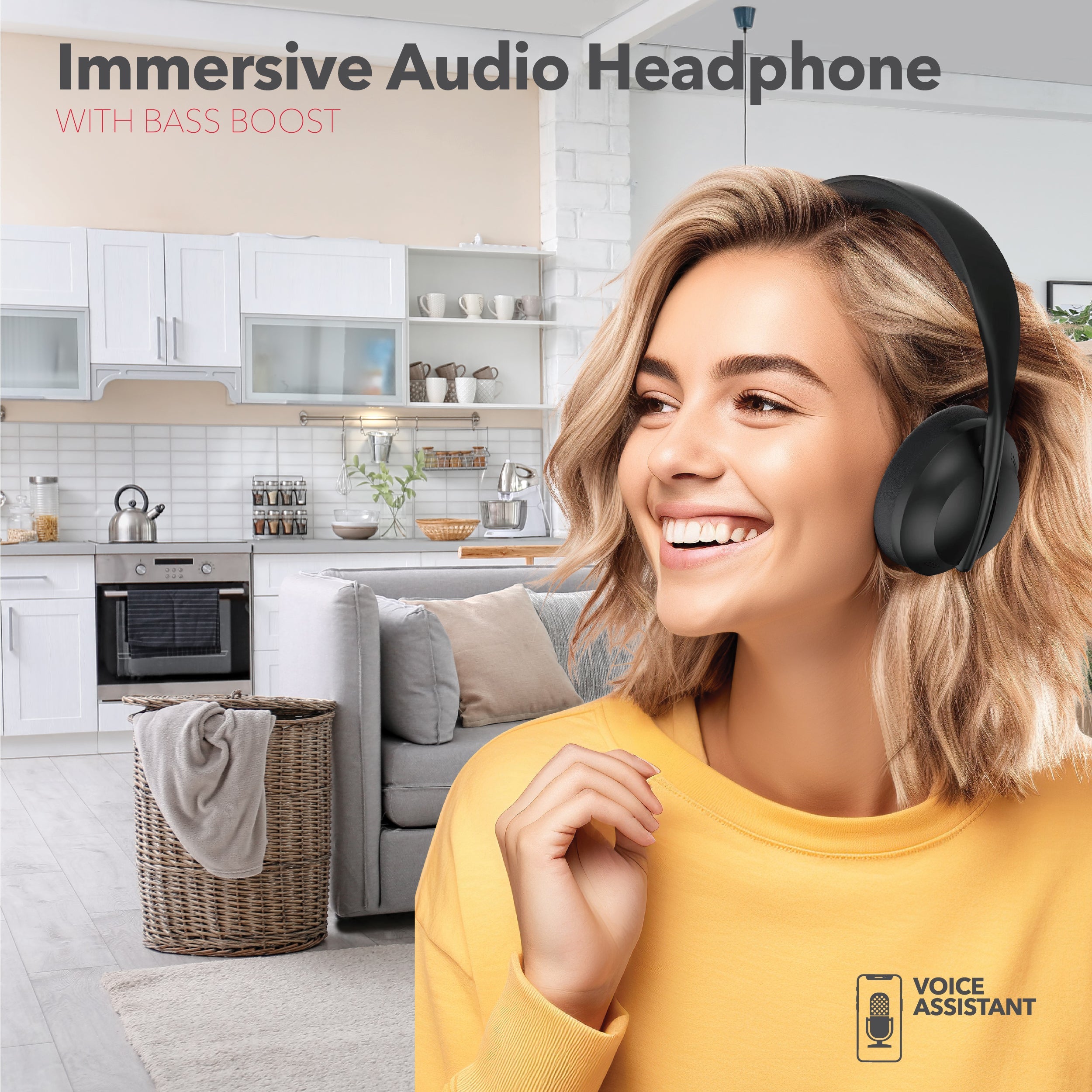 RCA Wave-55 Wireless Over-Ear Bluetooth Headphones, 12H Playtime, Hi-Resolution Audio