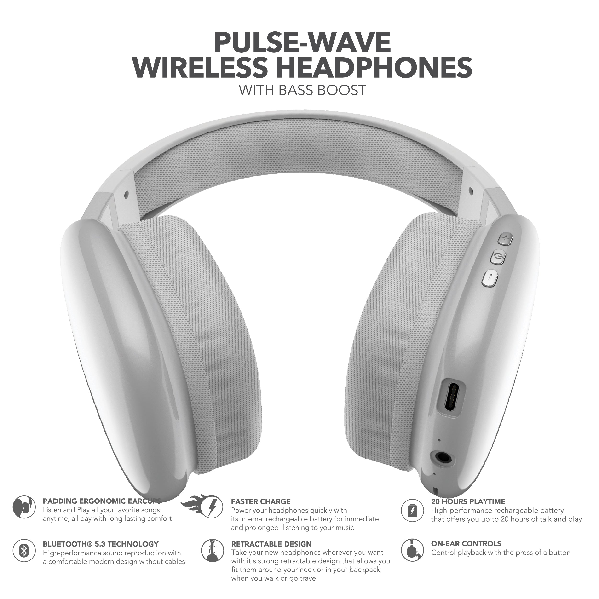 RCA Wave-56 Wireless Over-Ear Bluetooth Headphones, 20H Playtime, Hi-Res Audio