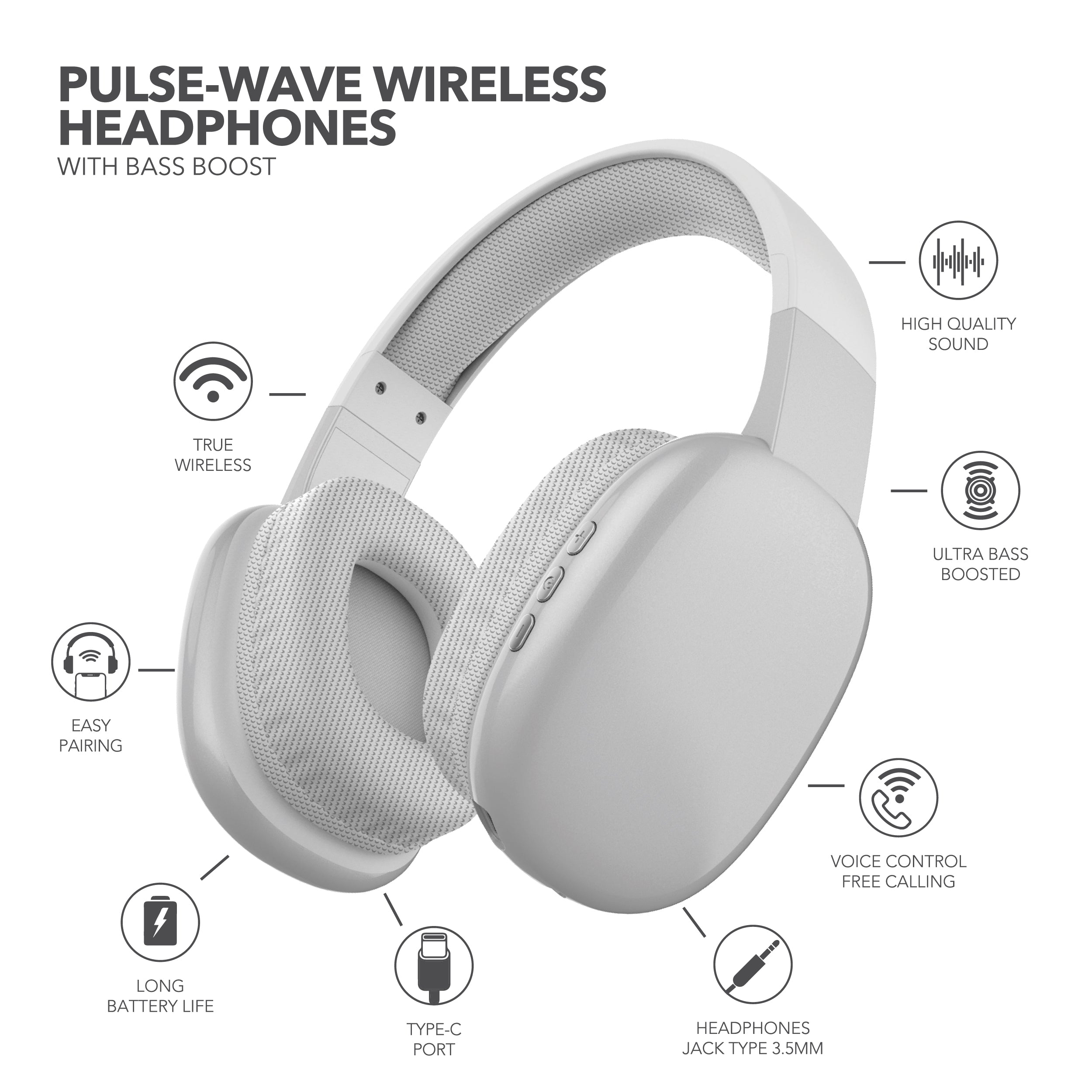 RCA Wave-56 Wireless Over-Ear Bluetooth Headphones, 20H Playtime, Hi-Res Audio