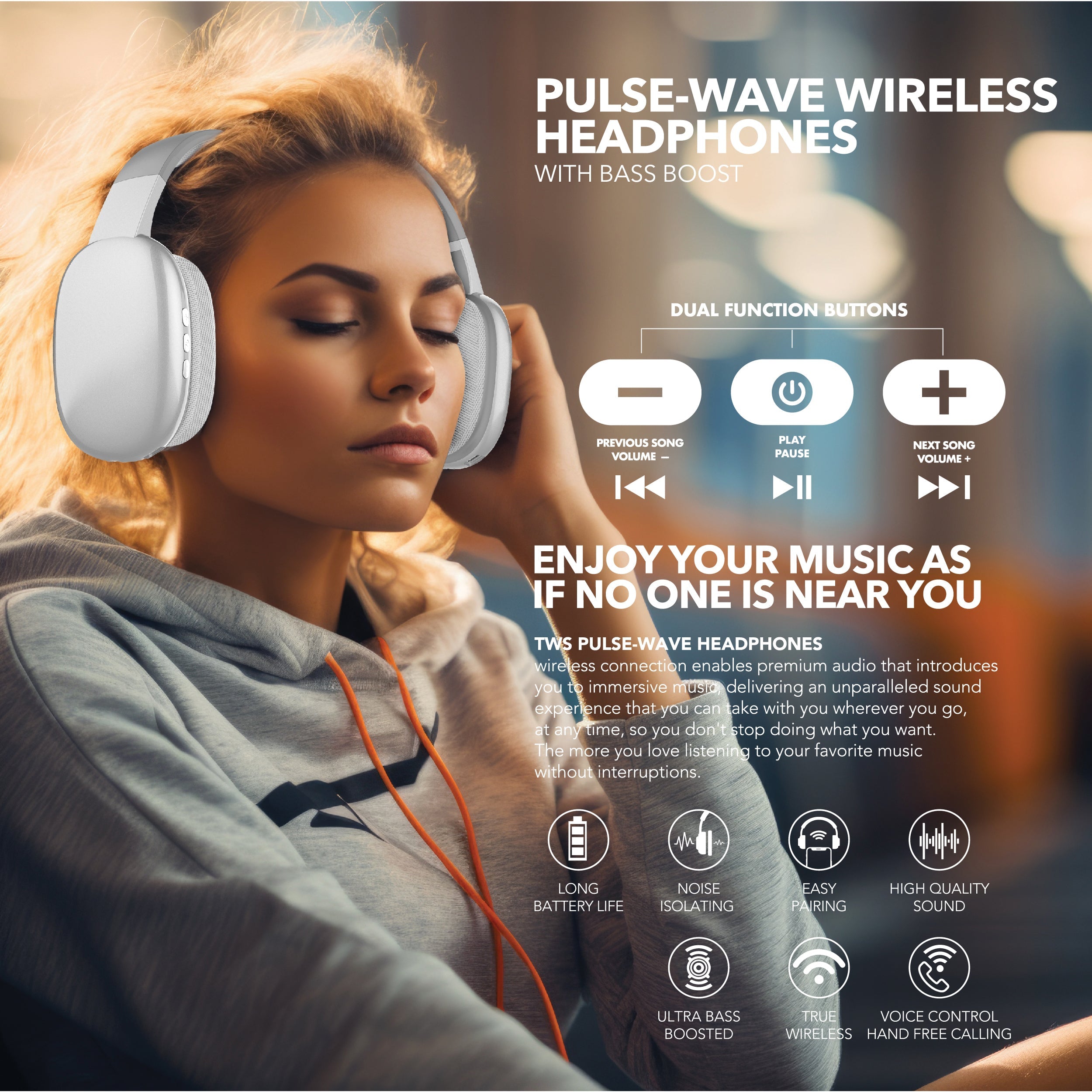 RCA Wave-56 Wireless Over-Ear Bluetooth Headphones, 20H Playtime, Hi-Res Audio
