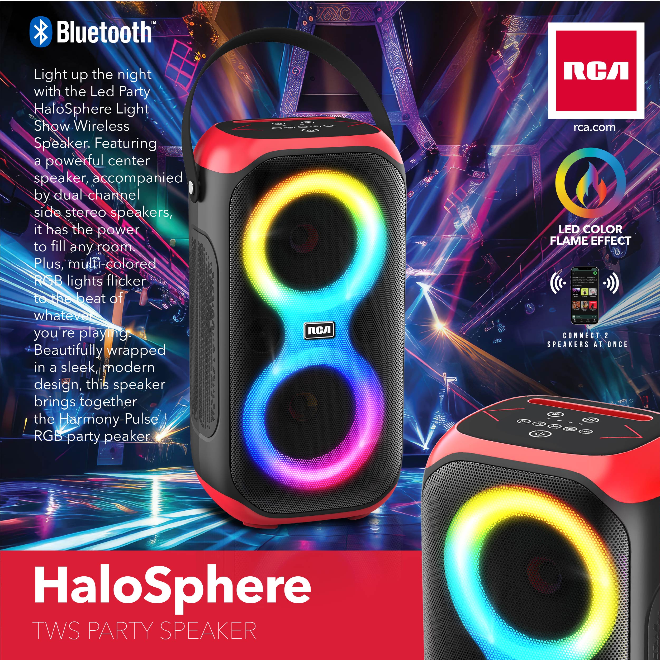 RCA BEAT-10 Portable Bluetooth Speaker Wireless Karaoke Speaker with Mic & RGB Light