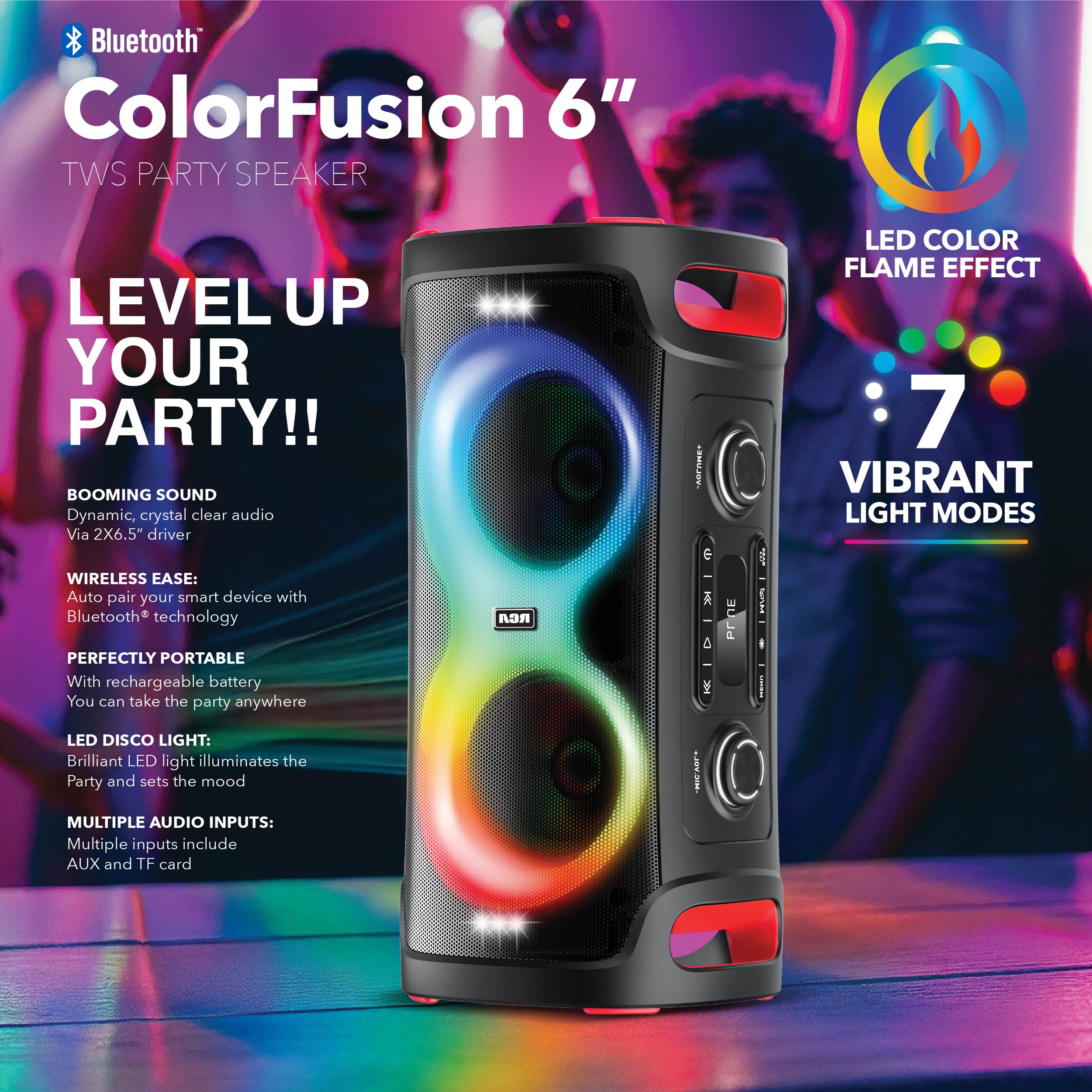 RCA BEAT-206 Portable Bluetooth Speaker Wireless Karaoke Speaker with Mic & RGB Light