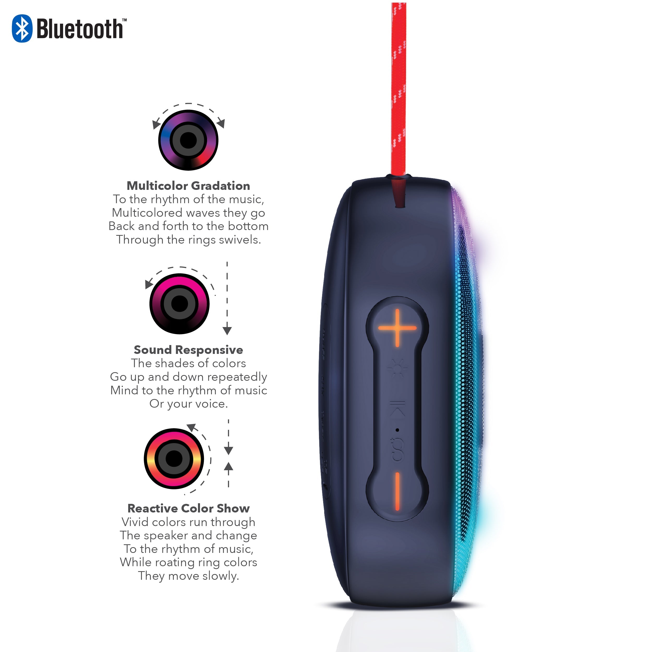 RCA IP5 Disco-101 Water-Resistant Bluetooth Speaker with 5W Output, LED Mode