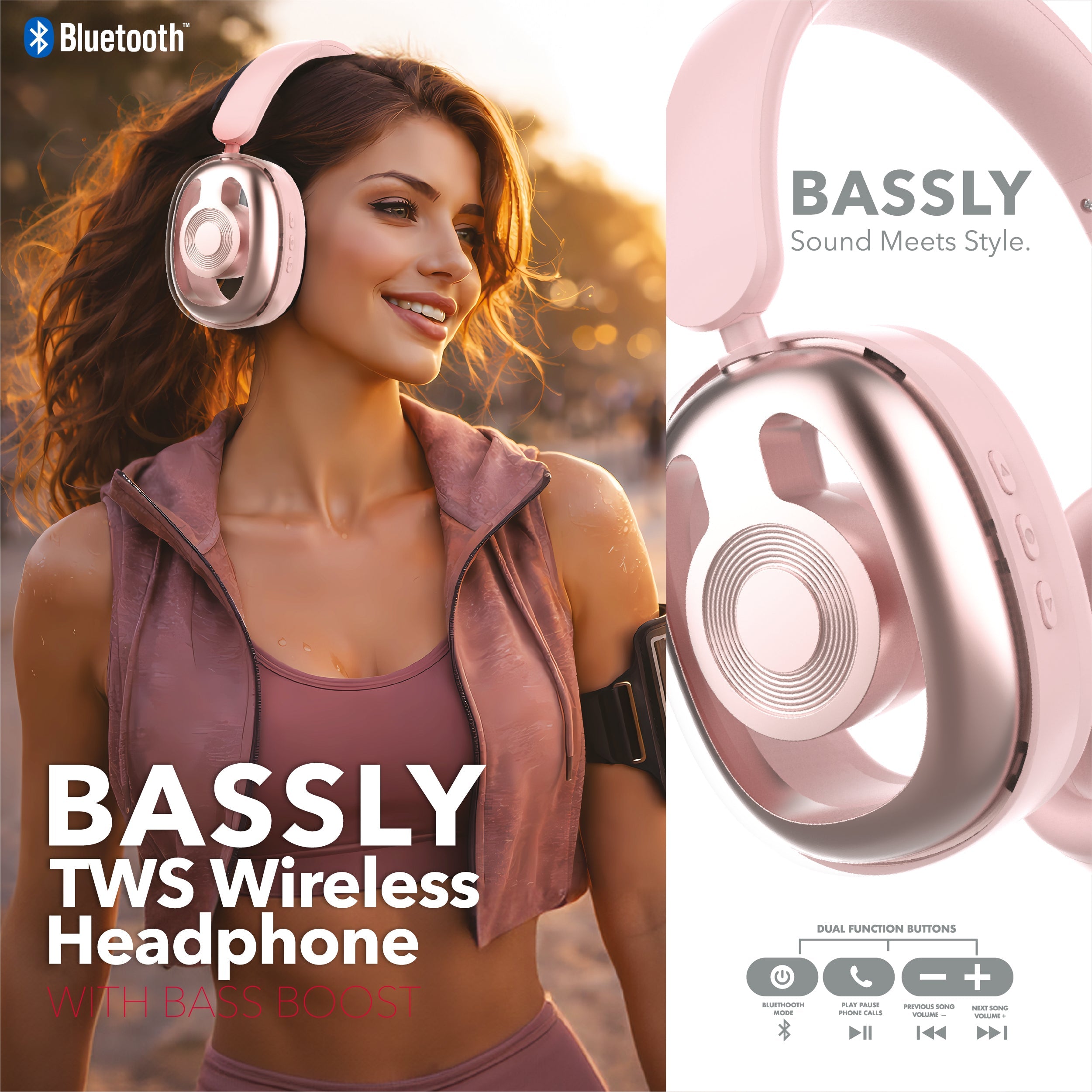 RCA WAVE-77 Wireless Over-Ear Headphones with Foldable, 90° Rotating Ear Cups