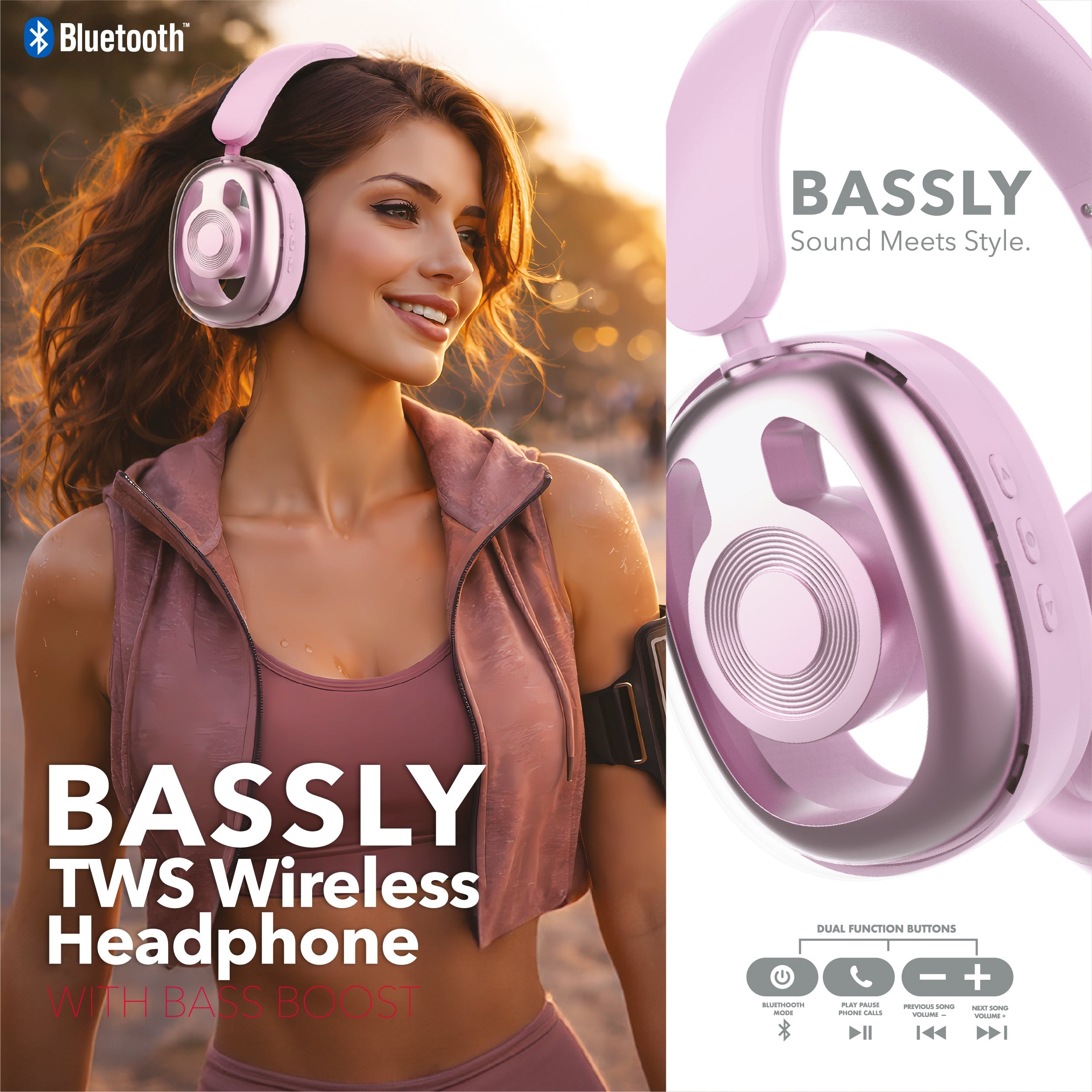 RCA WAVE-77 Wireless Over-Ear Headphones with Foldable, 90° Rotating Ear Cups