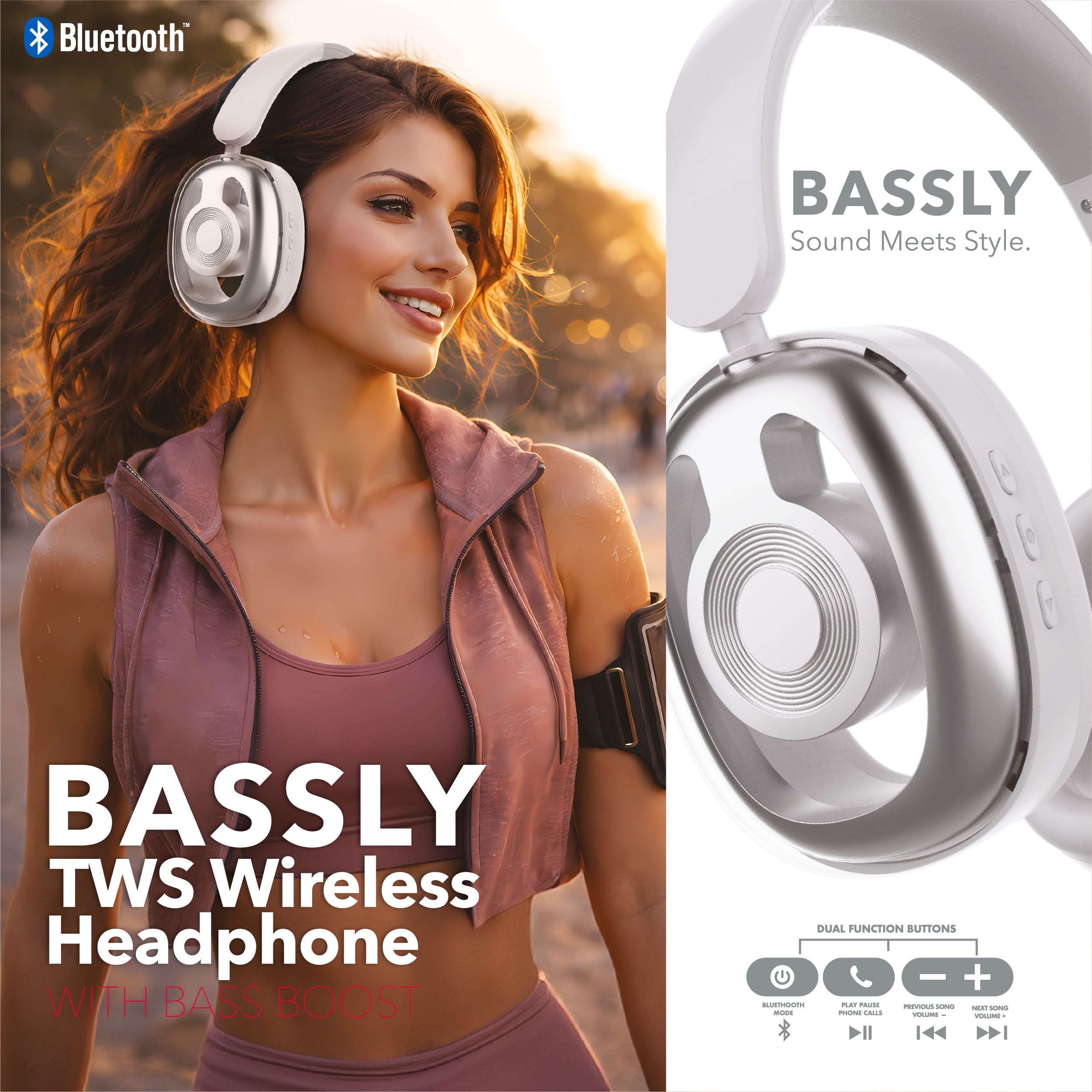 RCA WAVE-77 Wireless Over-Ear Headphones with Foldable, 90° Rotating Ear Cups