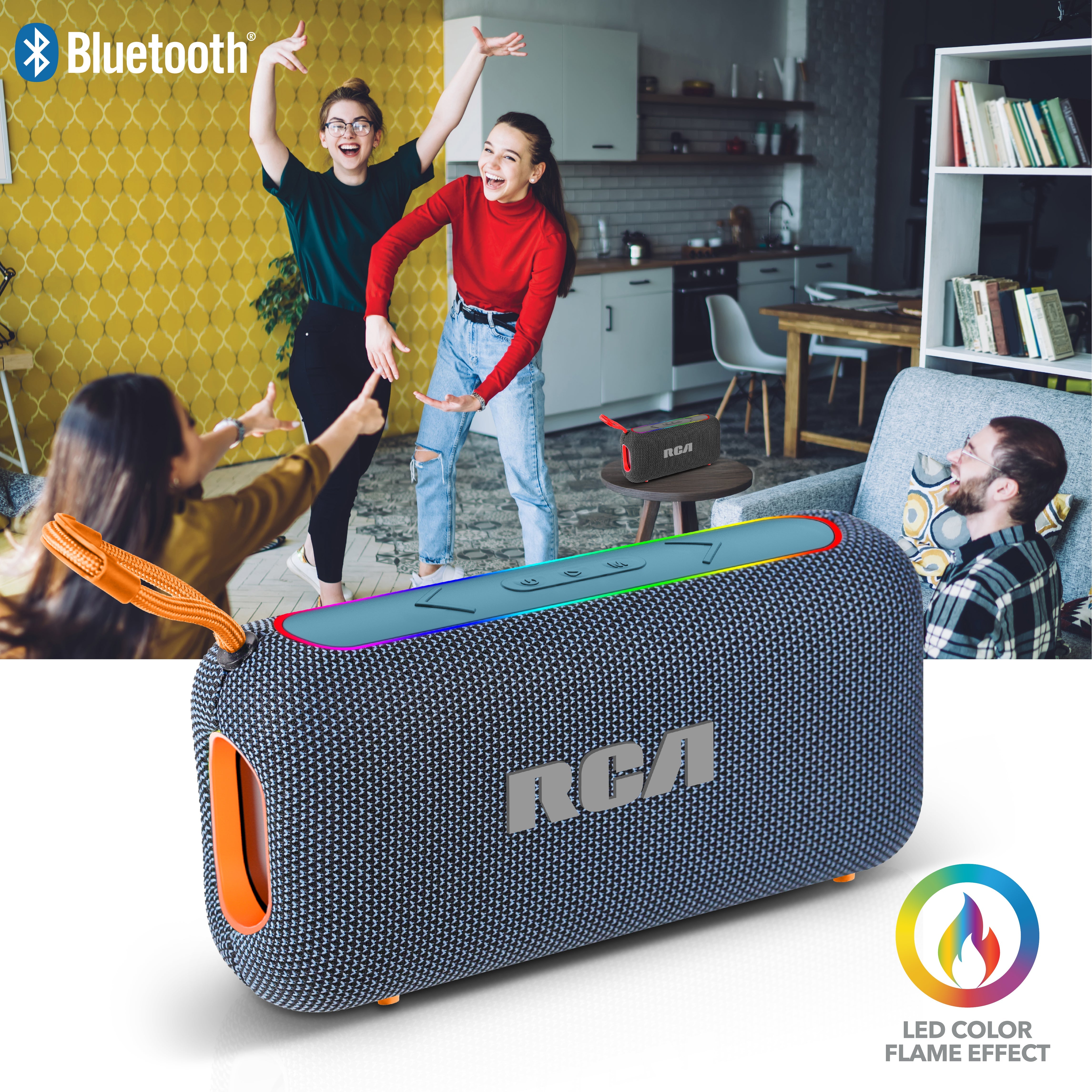 RCA BEAT-44 10W Portable Bluetooth Speaker with Dual Woofers & RGB Lights