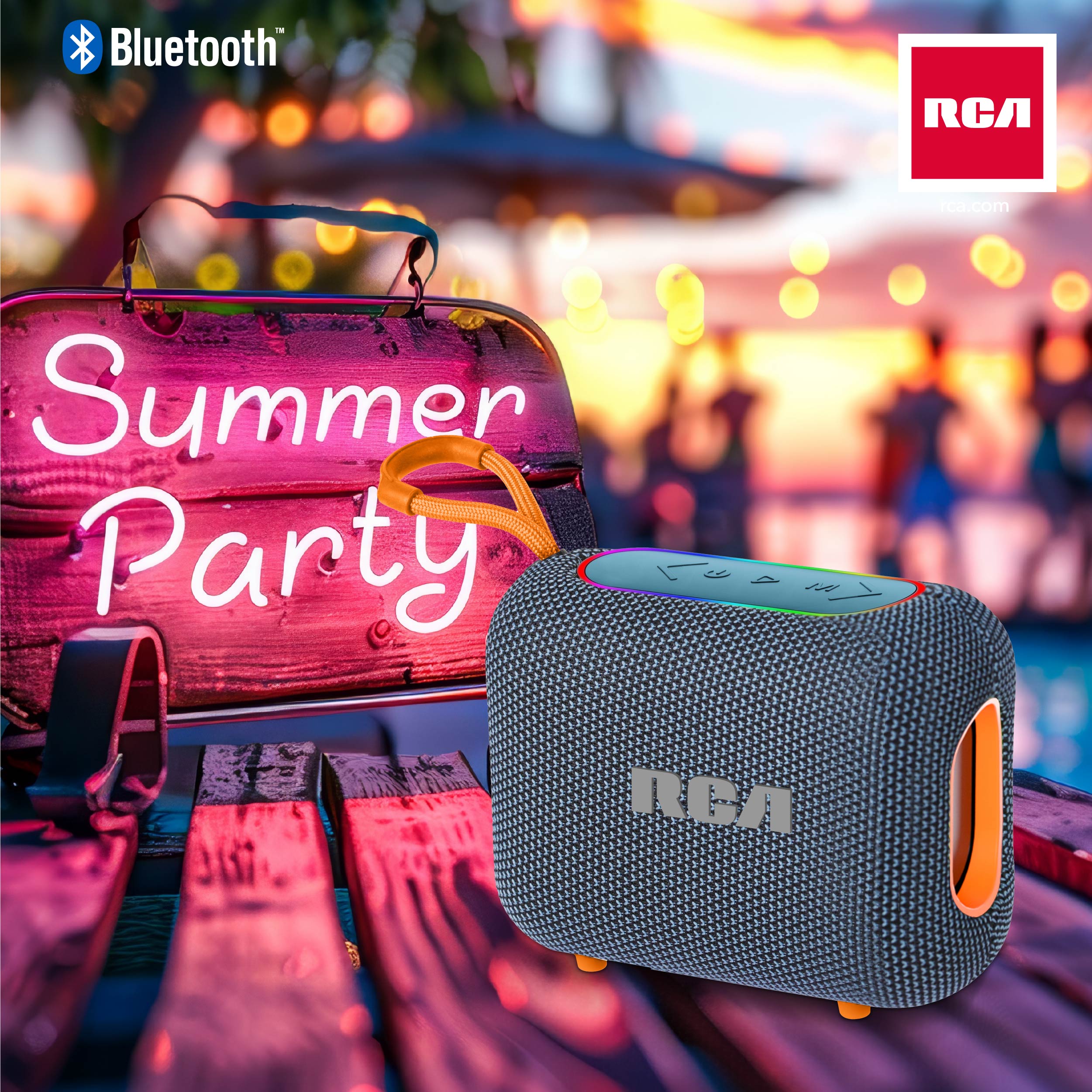 RCA BEAT-33 5W Portable Bluetooth Speaker with RGB Lights & Multiple Inputs