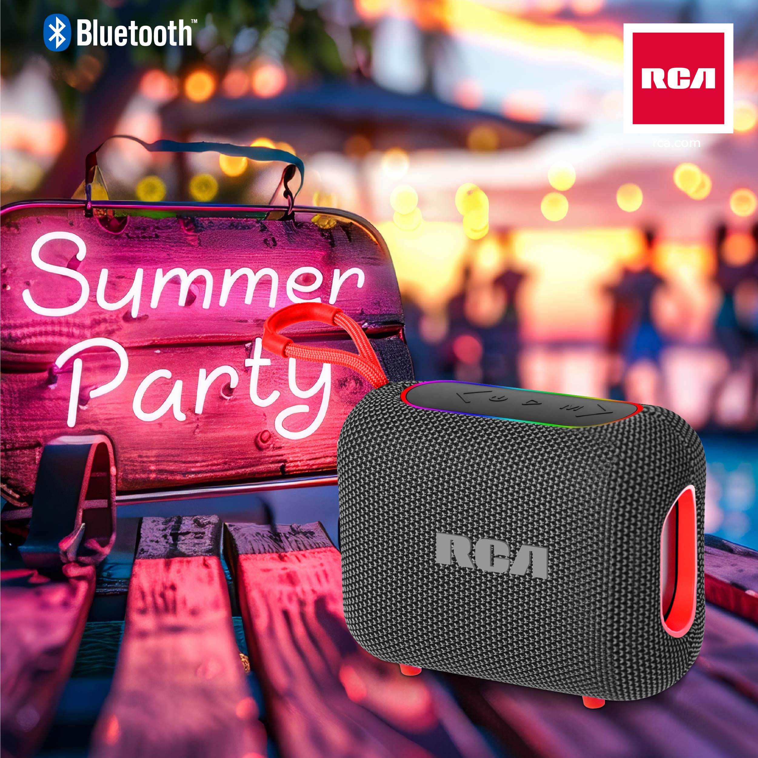 RCA BEAT-33 5W Portable Bluetooth Speaker with RGB Lights & Multiple Inputs
