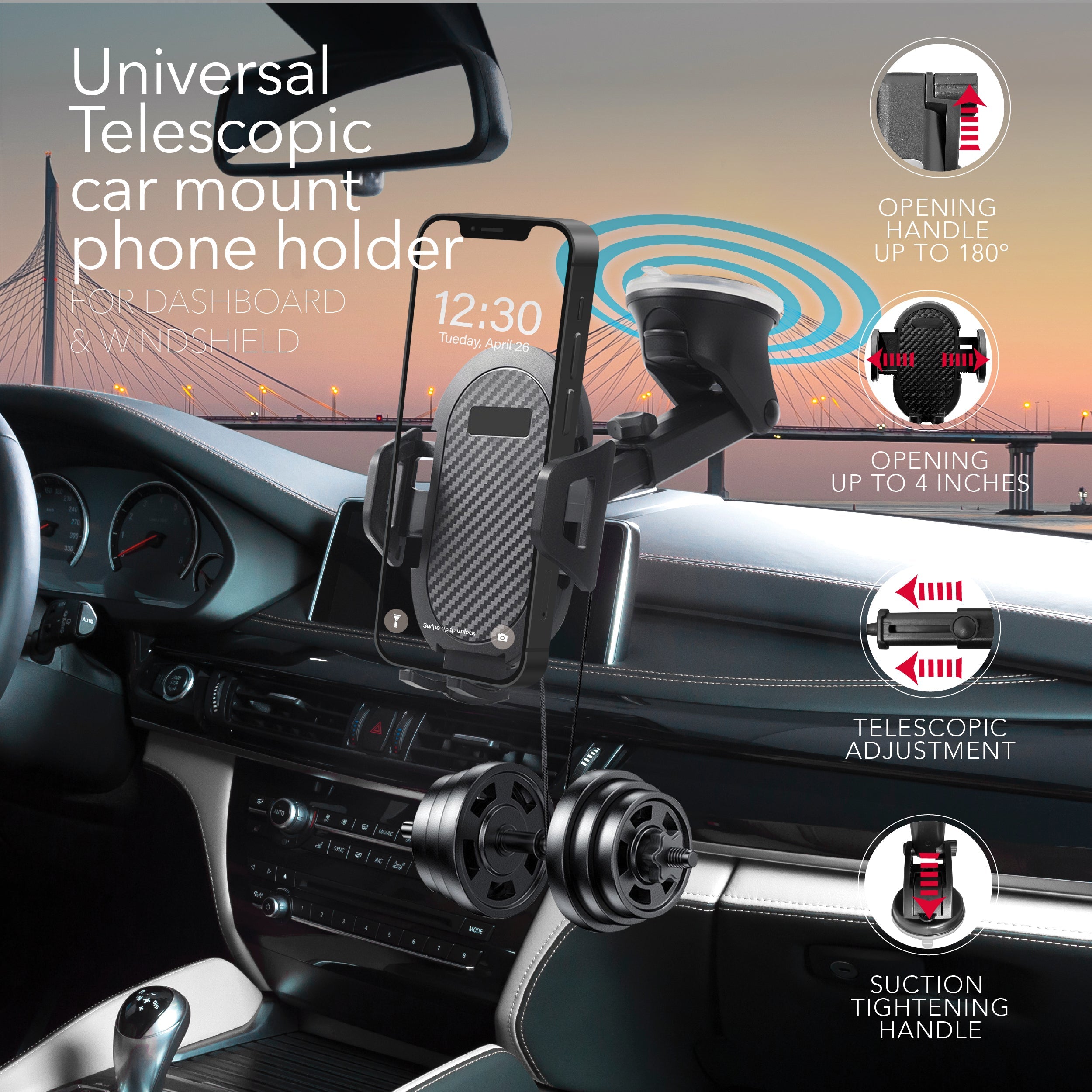 RCA CM-11 2-in-1 Universal Car Phone Holder for Dashboard & Windshield