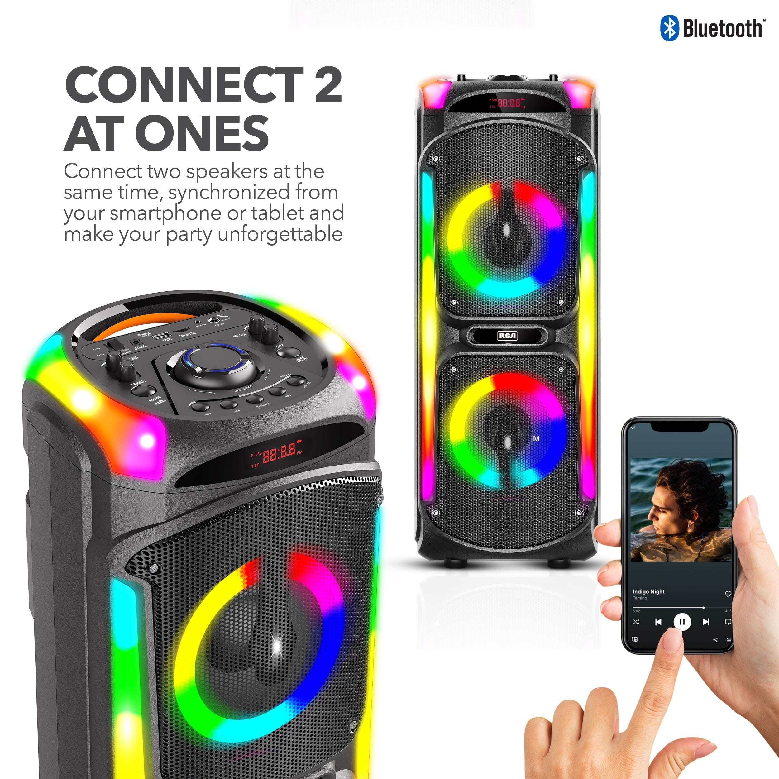 RCA Disco 88 Flame Effect Bluetooth Party Speaker with Dual 8