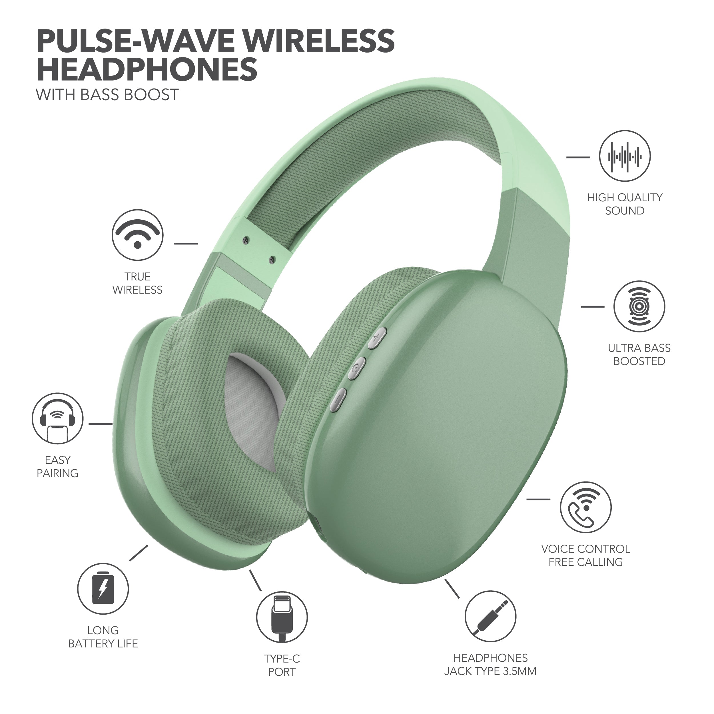 RCA Wave-56 Wireless Over-Ear Bluetooth Headphones, 20H Playtime, Hi-Res Audio