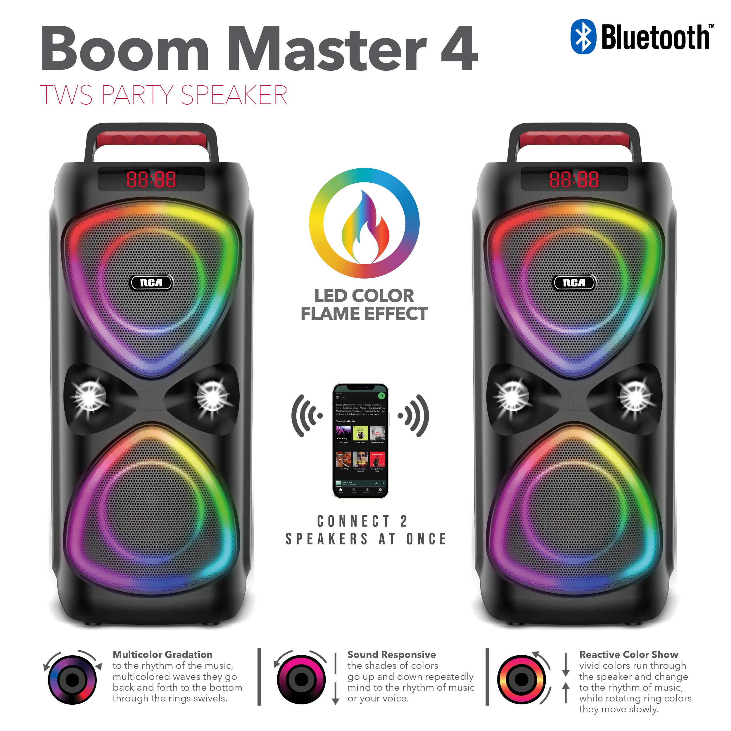 RCA FLAME-33 Portable Bluetooth Speaker Wireless Karaoke Speaker with RGB Light