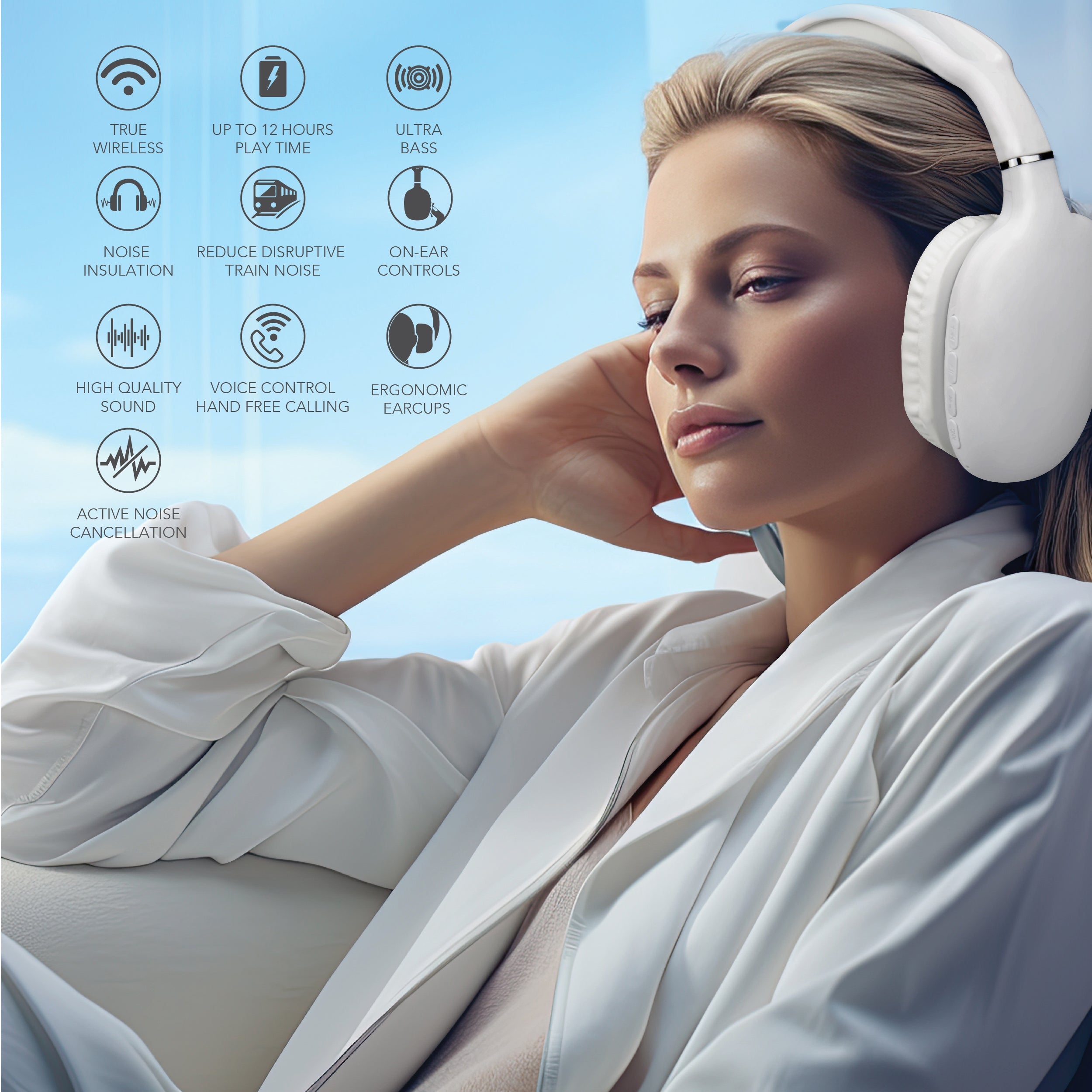 RCA Wave-53 Active Noise Cancelling Headphones, 12H Playtime, Hi-Res Audio