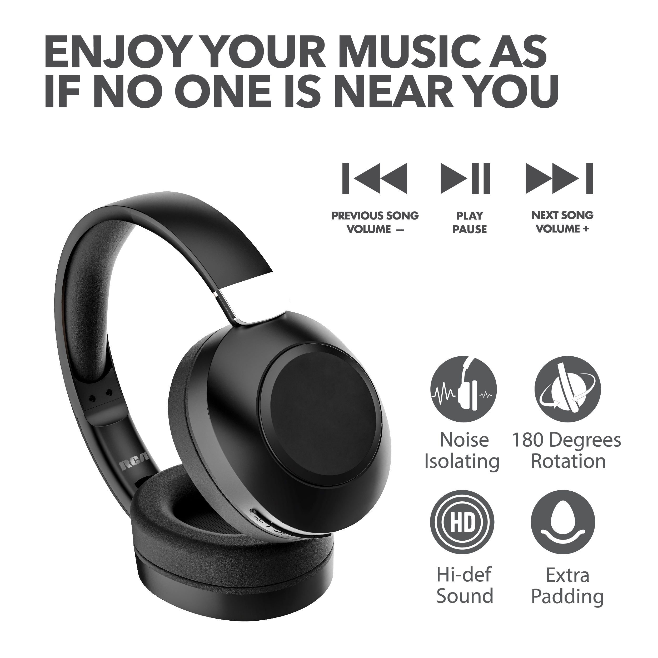 RCA Wave-54 Wireless Over-Ear Bluetooth Headphones, 12H Playtime, Hi-Res Audio