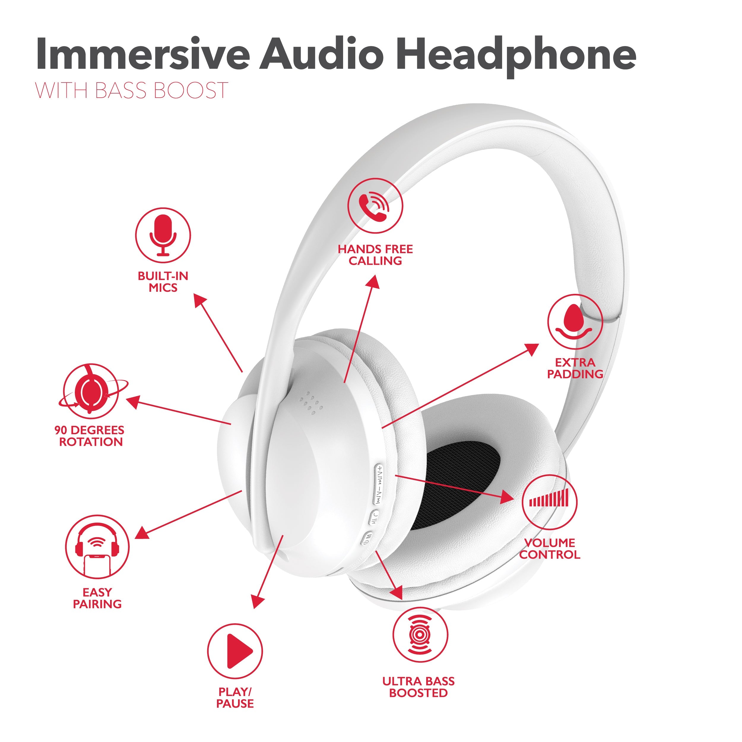 RCA Wave-55 Wireless Over-Ear Bluetooth Headphones, 12H Playtime, Hi-Resolution Audio