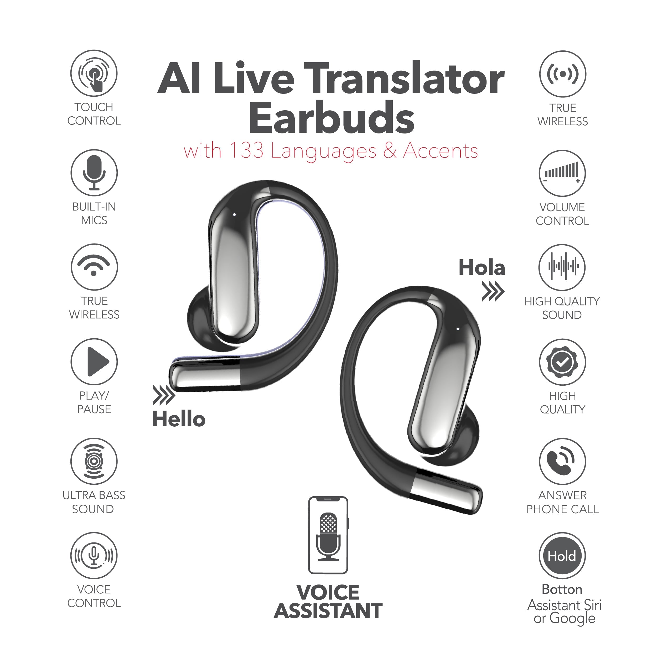 RCA TUNE-85 True Wireless Earbuds with AI Translation in 133 Languages
