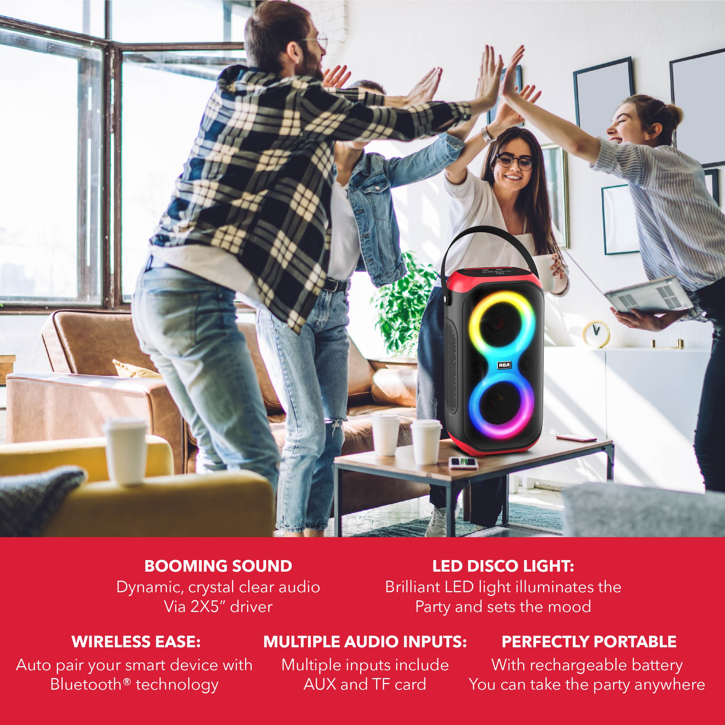 RCA BEAT-10 Portable Bluetooth Speaker Wireless Karaoke Speaker with Mic & RGB Light