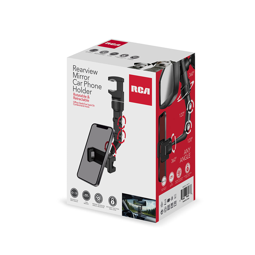 RCA Rearview Car Mount – Adjustable Multi-Joint Phone Holder for Universal Use