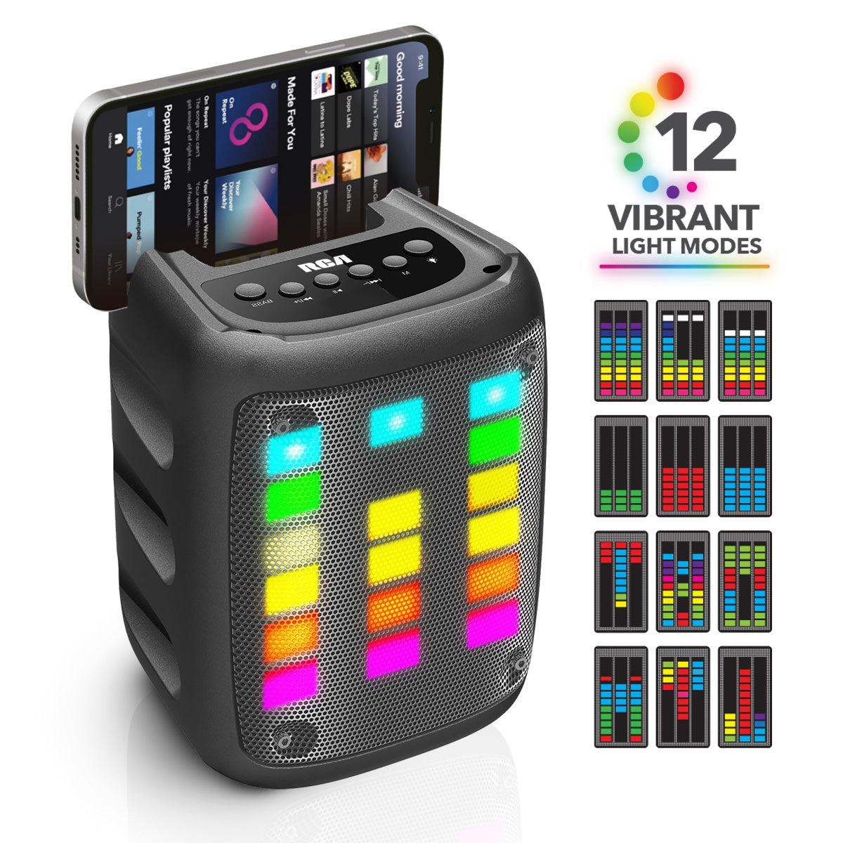 RCA Disco 103 RGB Wireless Mini Party Speaker with LED Show Lights and 3