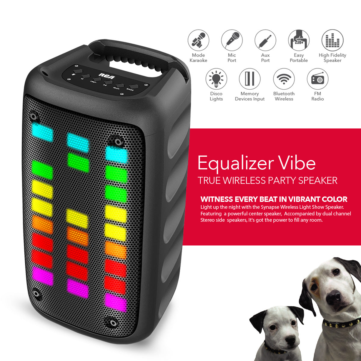 RCA Disco 203 RGB Wireless Party Speaker with Dual 3