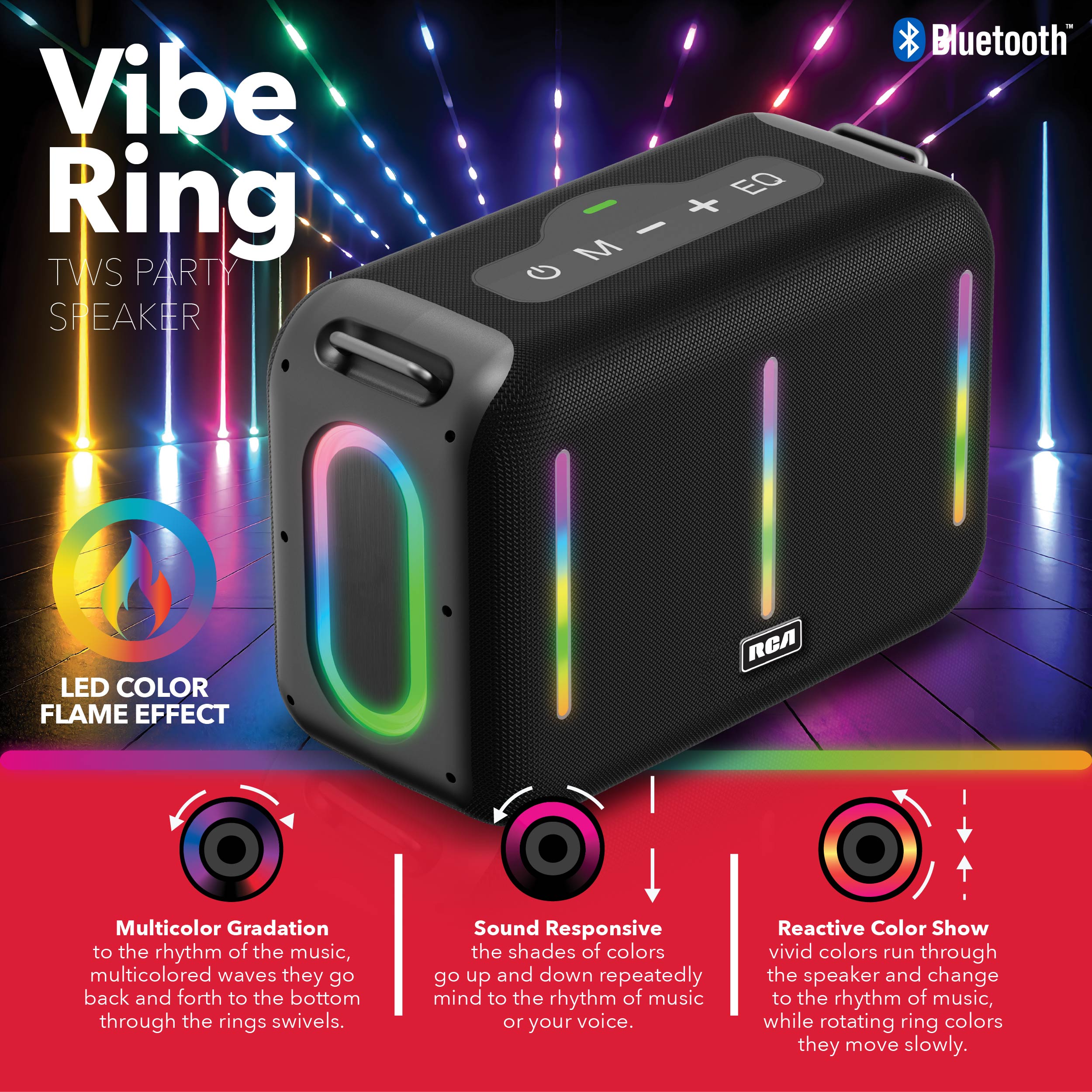 RCA FLAME-203 Portable Bluetooth Speaker Wireless Karaoke Speaker with Mic & RGB Light