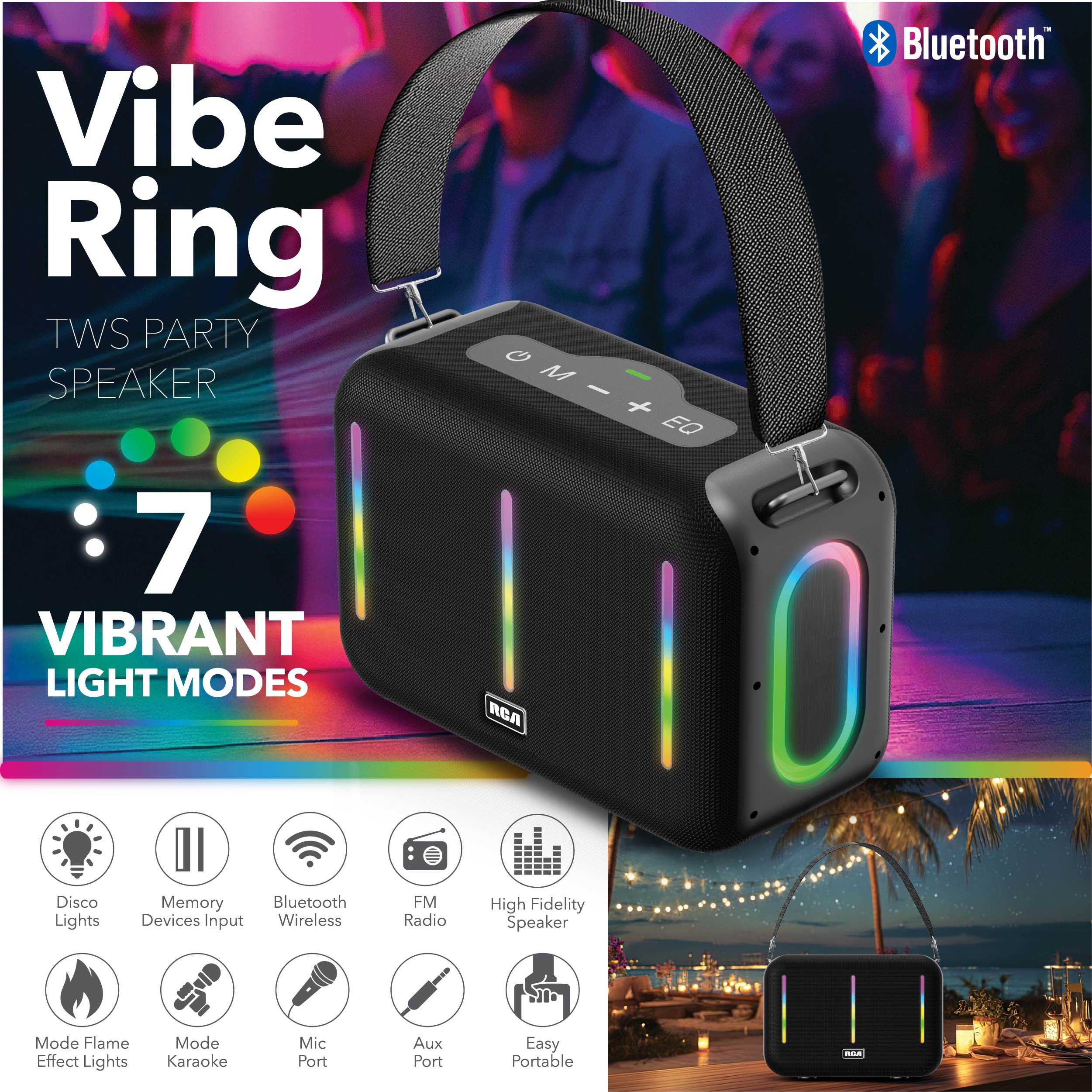 RCA FLAME-203 Portable Bluetooth Speaker Wireless Karaoke Speaker with Mic & RGB Light