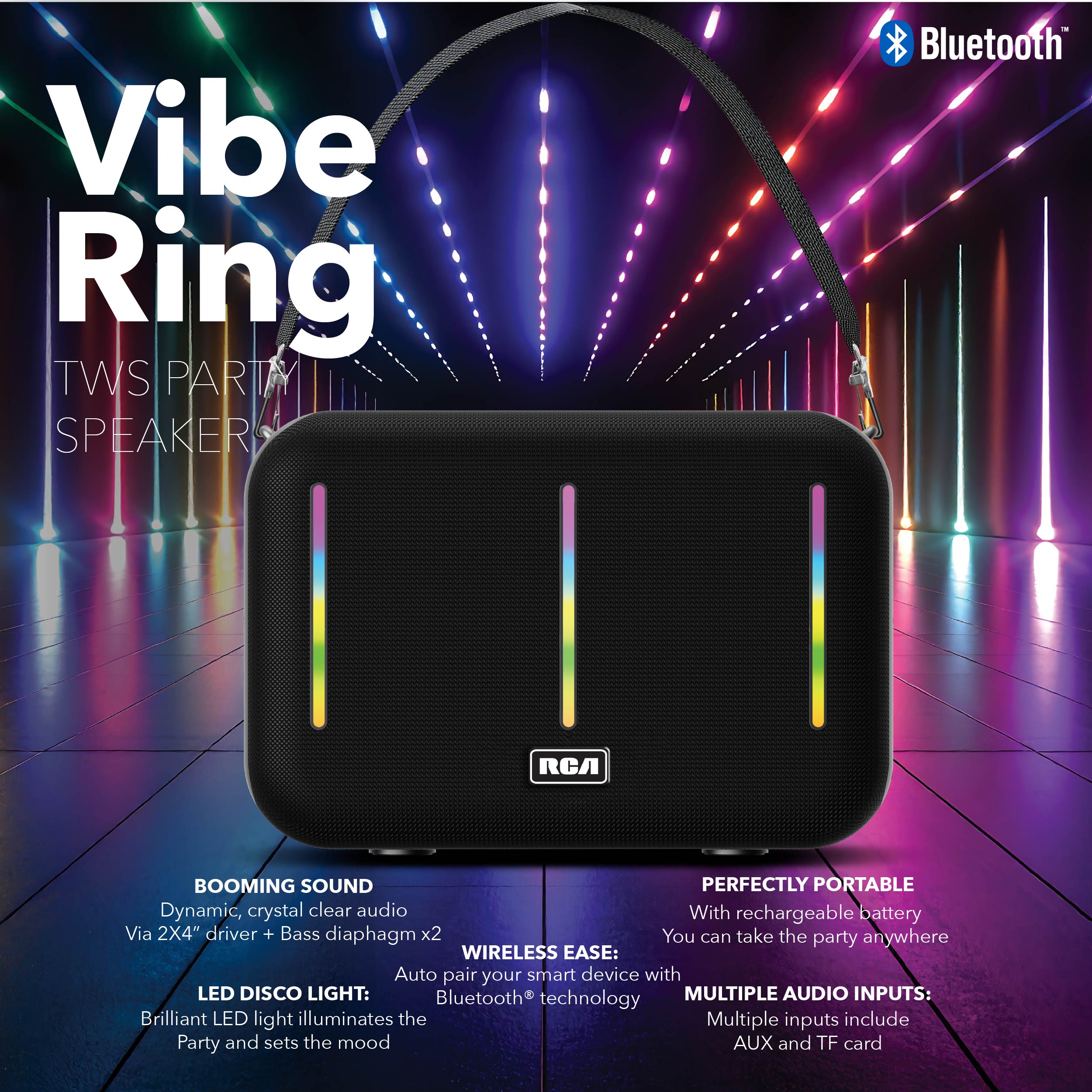 RCA FLAME-203 Portable Bluetooth Speaker Wireless Karaoke Speaker with Mic & RGB Light