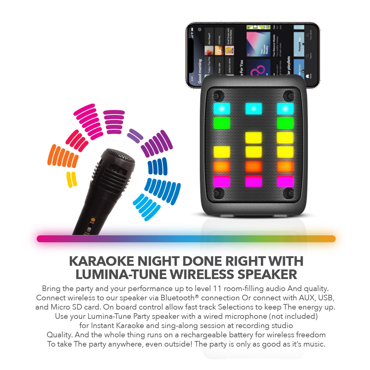 RCA Disco 103 RGB Wireless Mini Party Speaker with LED Show Lights and 3