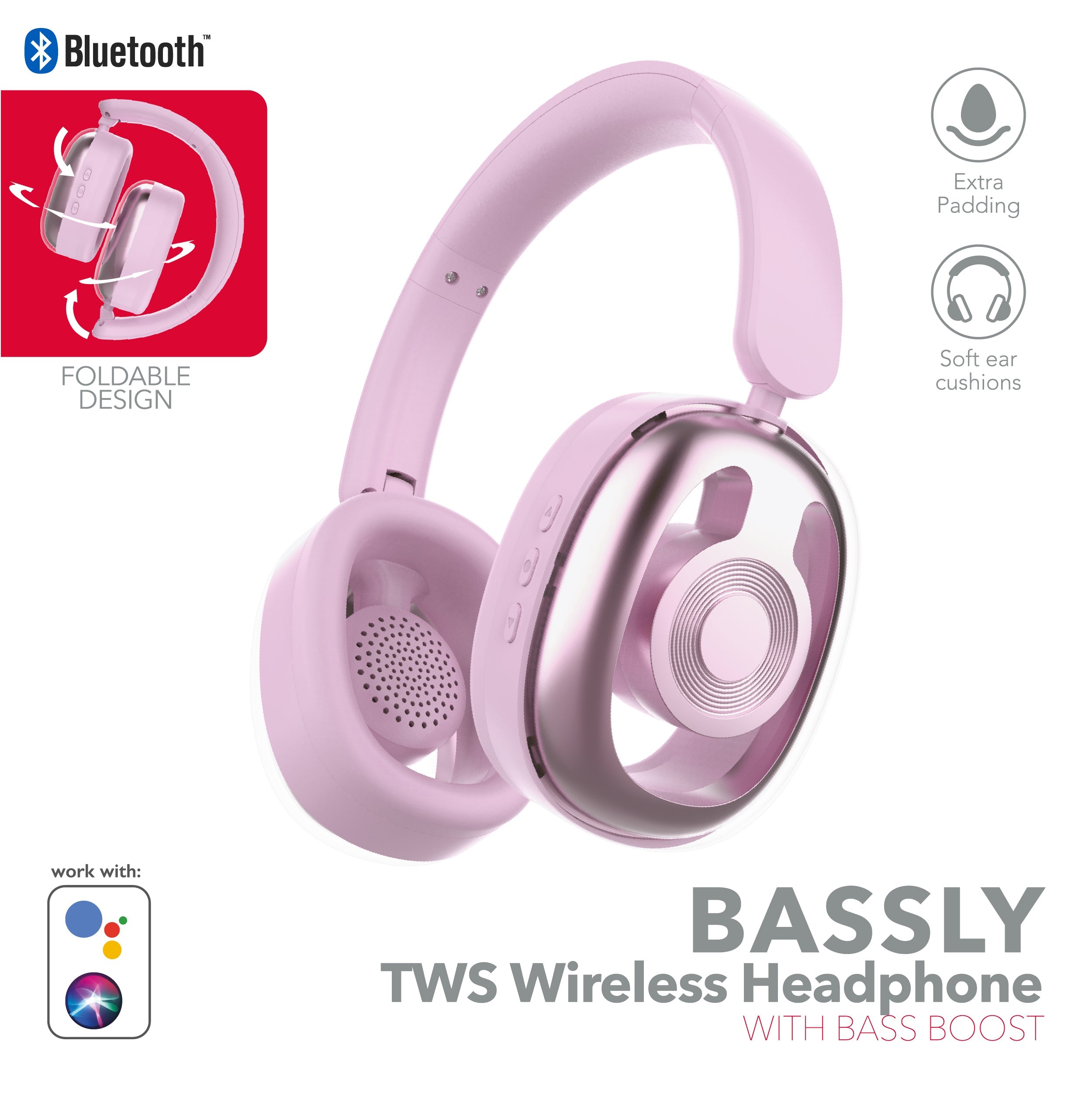 RCA WAVE-77 Wireless Over-Ear Headphones with Foldable, 90° Rotating Ear Cups