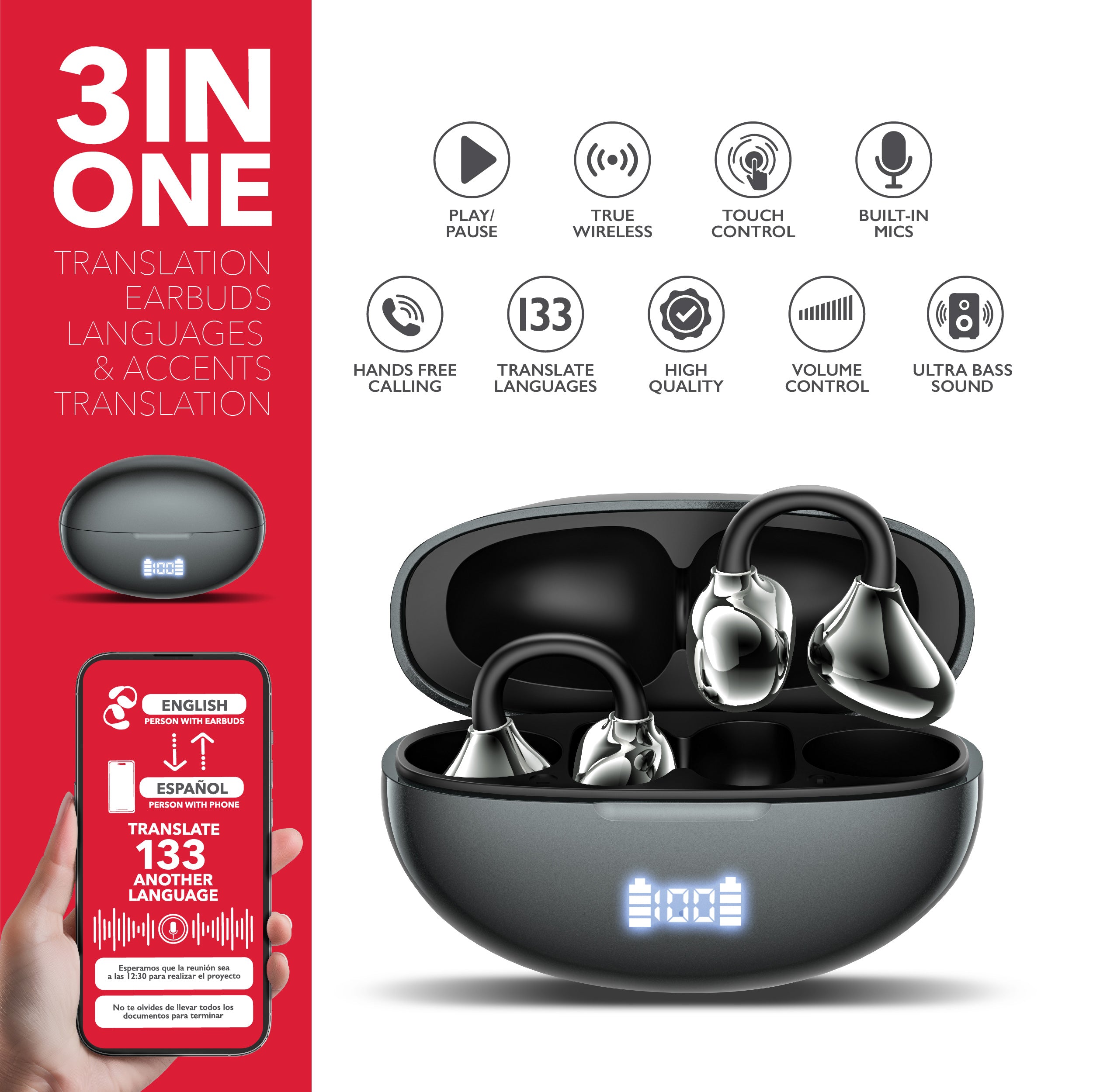 RCA WAVE-88 AI Translator True Wireless Earbuds, Voice Assistant, 20H Playback Time, Bluetooth Version 5.4